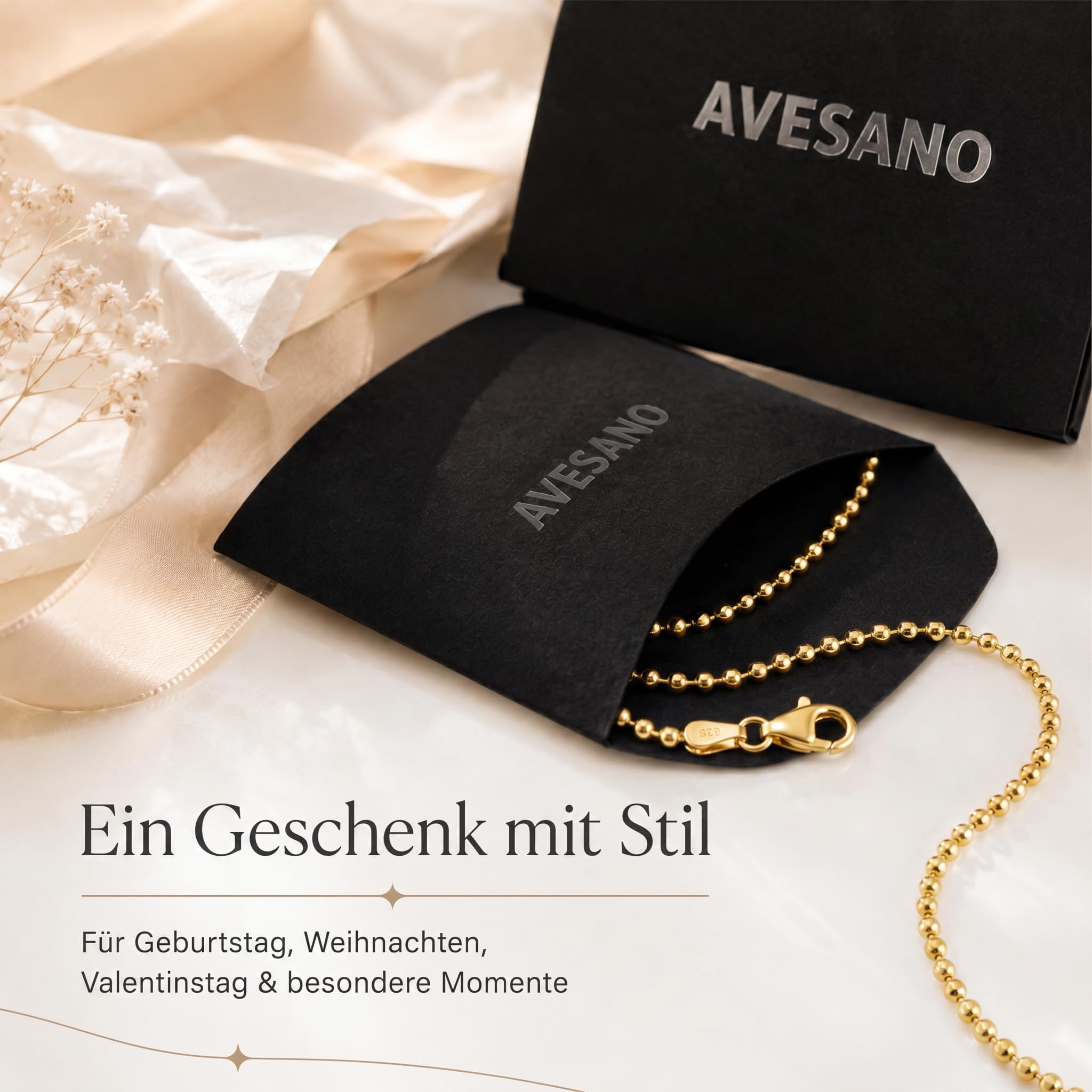 Kugelkette vergoldet 925 Silber Damen 1,4 mm Halskette 101061-5 | goldene Silberkette Gold Kette Goldkettchen in den Längen 42 45 50 60 70 80 90 cm verfügbar