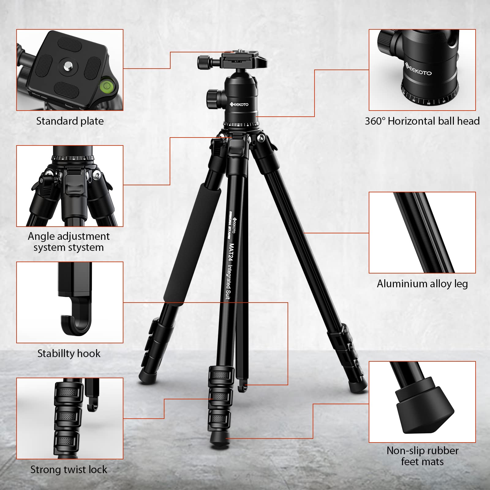 GEEKOTO Tripod, Camera Tripod For DSLR, Compact Aluminum Tripod With
