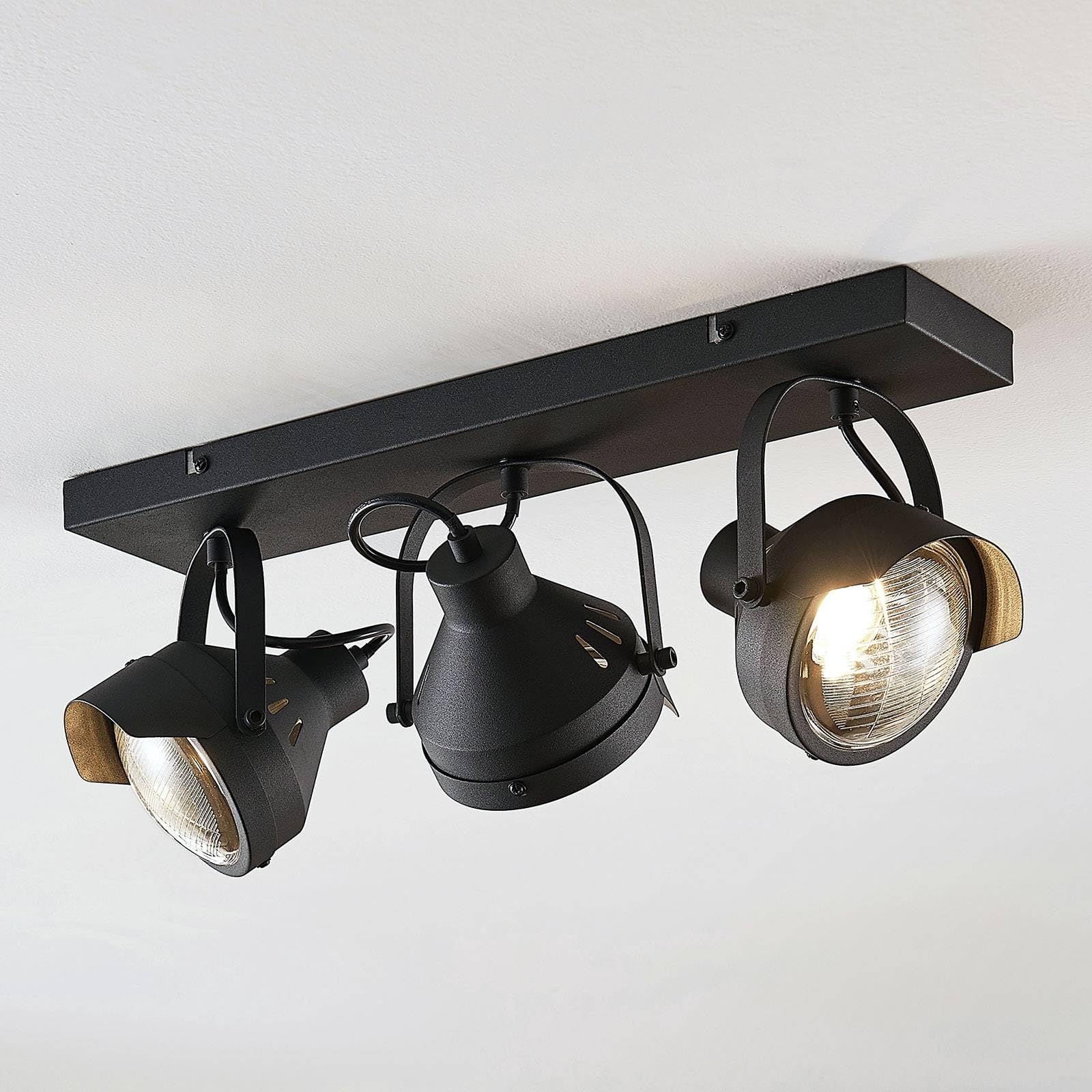 Lindby Strahler Henega (Vintage, Industriell) in Schwarz aus Metall (3 flammig GU10) - Deckenlampe Deckenleuchte Lampe Spot Wohnzimmerleuchte