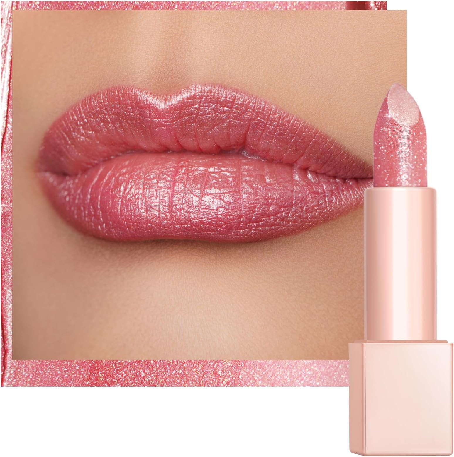 Moisturizing Pink Lipstick for Women - Tinted Lip Balm with Shimmmer, Lightweight Lip Makeup, Nourishing & Hydrating Formula, Vegan & Gluten Free, PG03 Pink Jewel