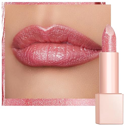 Miniatura 12 de Oulac Lápiz labial azul morado con purpurina, acabado infinito de alto brillo, color de labios hidratante infundido con aceite de rosa de damasco