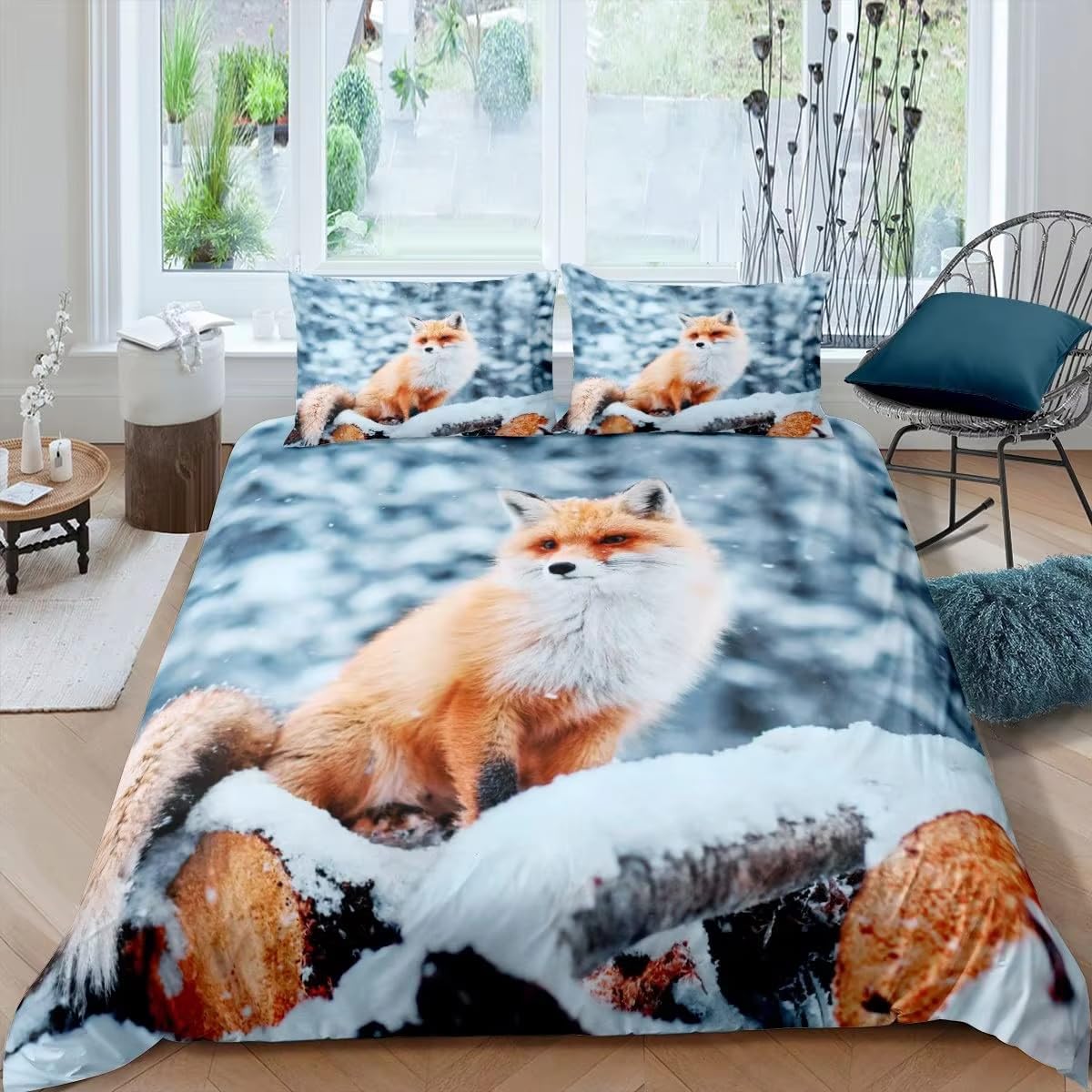 NDXRWDZR King Size Duvet Set Fox Duvet Cover with Zipper Closure Bedding Set for Aldults Kids Soft Hypoallergenic Microfiber Quilt Cover 230x220 cm + 2 Pillowcases 50x75 cm