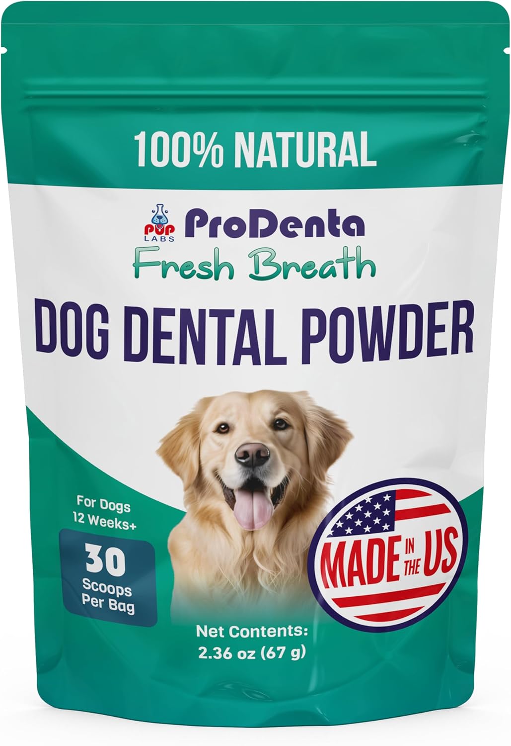 ProDenta Fresh Breath for Dogs, All-Natural Dog Breath Freshener, Dog Dental Powder Made in USA, 30 Servings