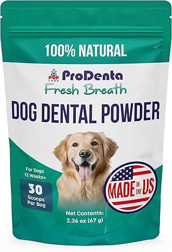 Miniatura 10 de ProDenta, Polvo dental para perros totalmente natural para limpieza de dientes, polvo dental para dientes de perros con refrescante del aliento.