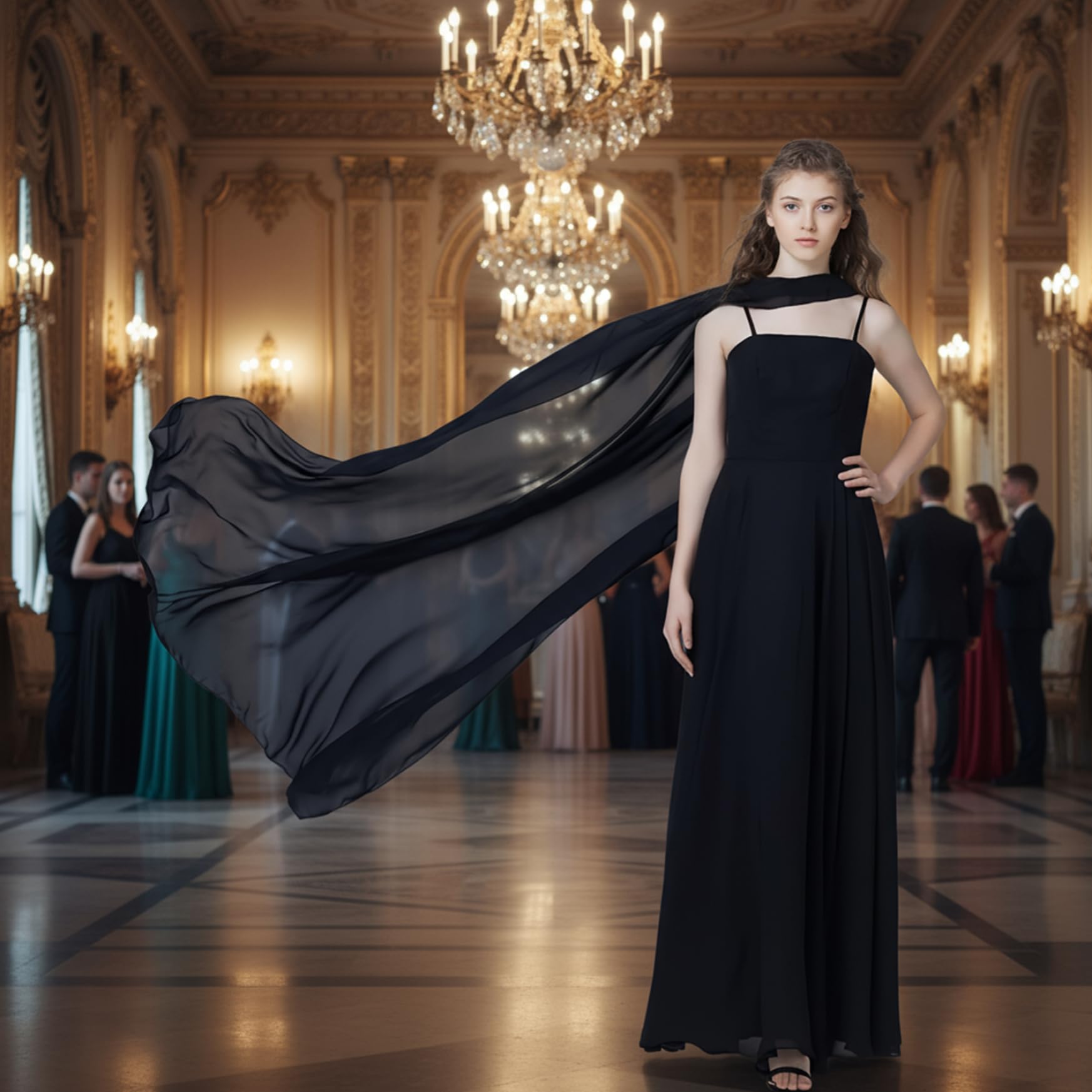 Cape en mousseline de soie pure pour femmes 59 pouces, châle de mariée élégant pour les mariages et les soirées, châle poncho