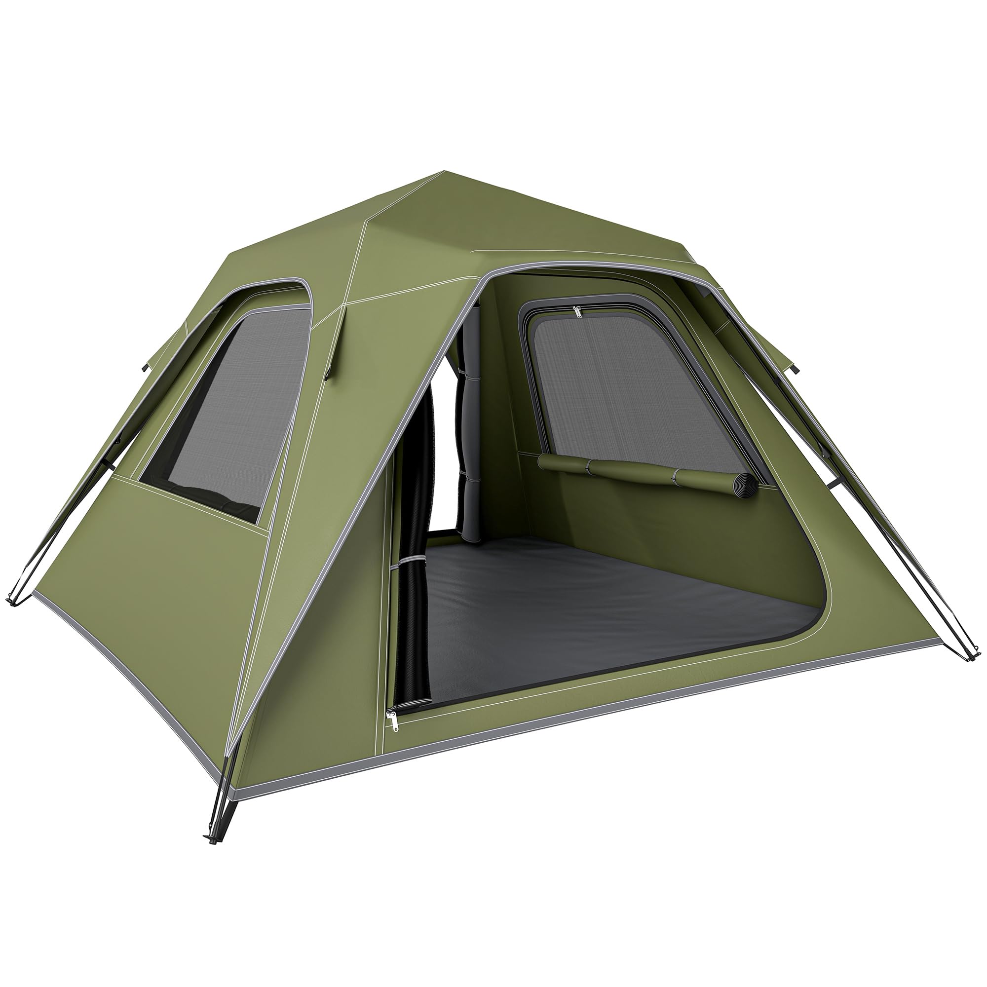 Outsunny Pop Up Tent, Instant Camping Tents with Mesh Windows and Carry Bag, 3000mm Waterproof & UPF50+ Protection, for 2-3 People, Green, (Stakes Included)