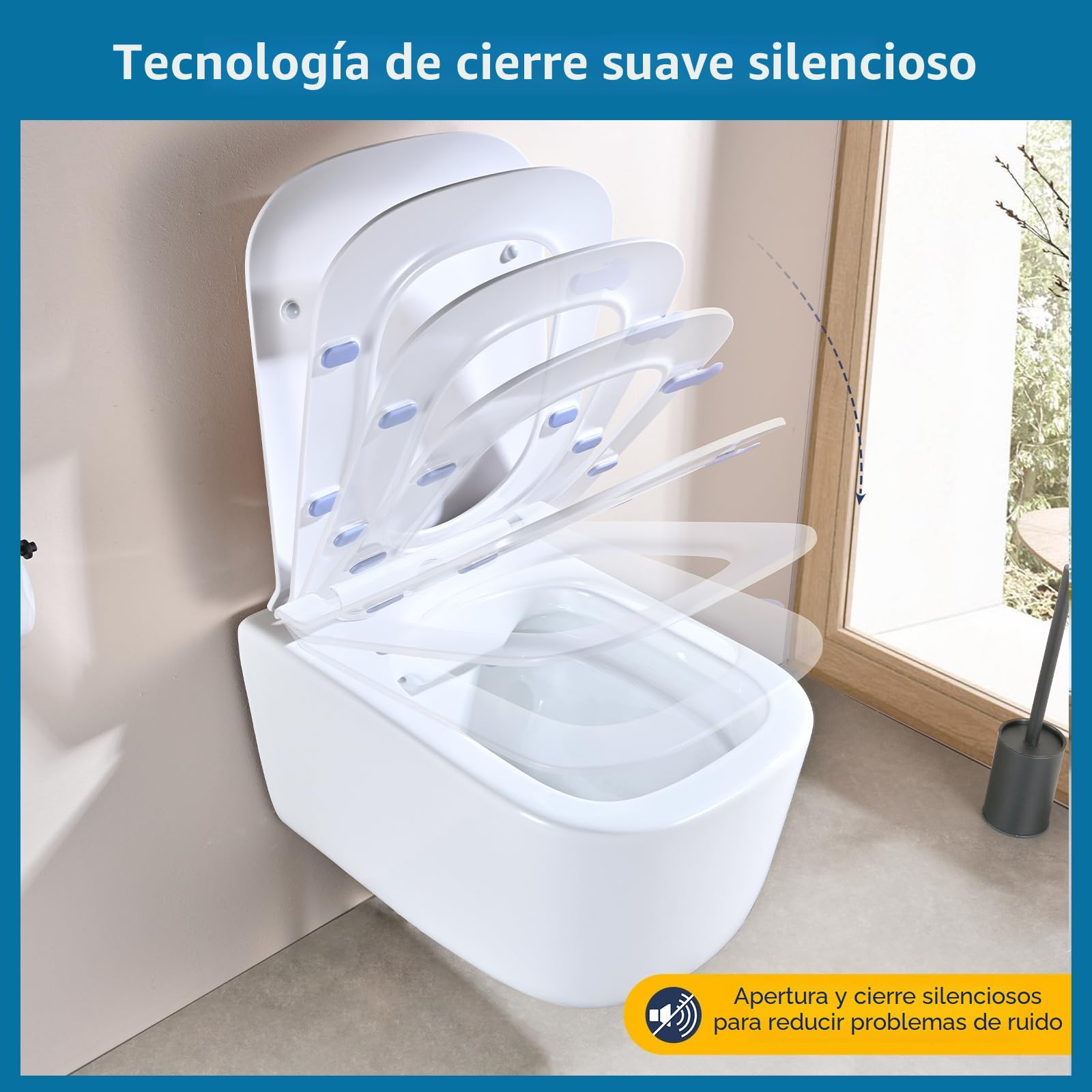 Tapa Wc Forma Cuadrado Ultrafino [CORTO], Asiento de Inodoro Cuadrado con Cierre Suave y Liberación Rápida para una Fácil Limpieza,Universal para Inodoros de Forma Cuadrada, 42,5 * 34.5CM