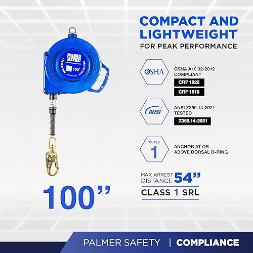 Vista 31 de Palmer Safety SRD 20 FT. Línea de vida auto retráctil I ANSI Z359.14-2021 Clase 1 I SRL Dispositivo giratorio superior Cable galvanizado con pequeño