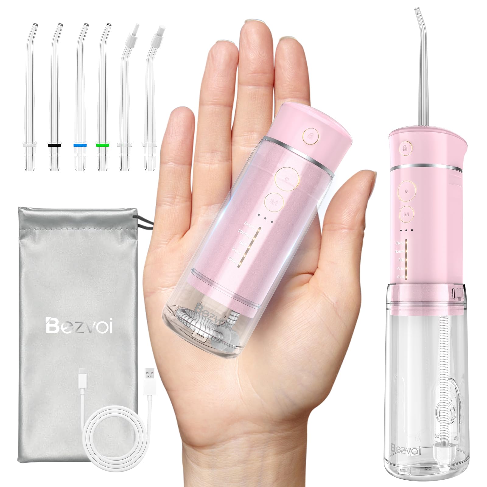 Mini idropulsore portatile senza fili: 5 modalità di viaggio con serbatoio telescopico, irrigatore orale impermeabile IPX7 per la pulizia dei denti delle gengive, ortodontico, cura delle parentesi