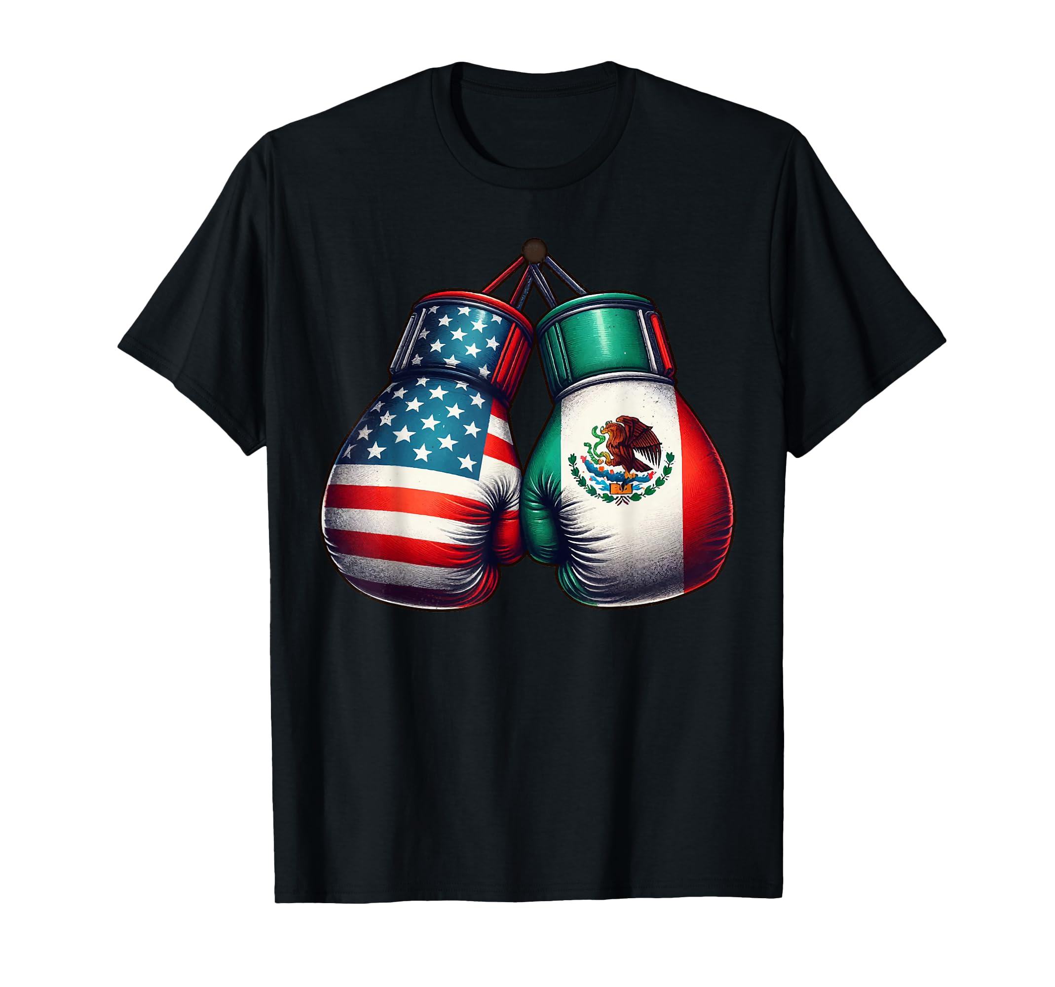 Vintage Style Boxing Gloves with USA and Mexican Flags Great T-Shirt