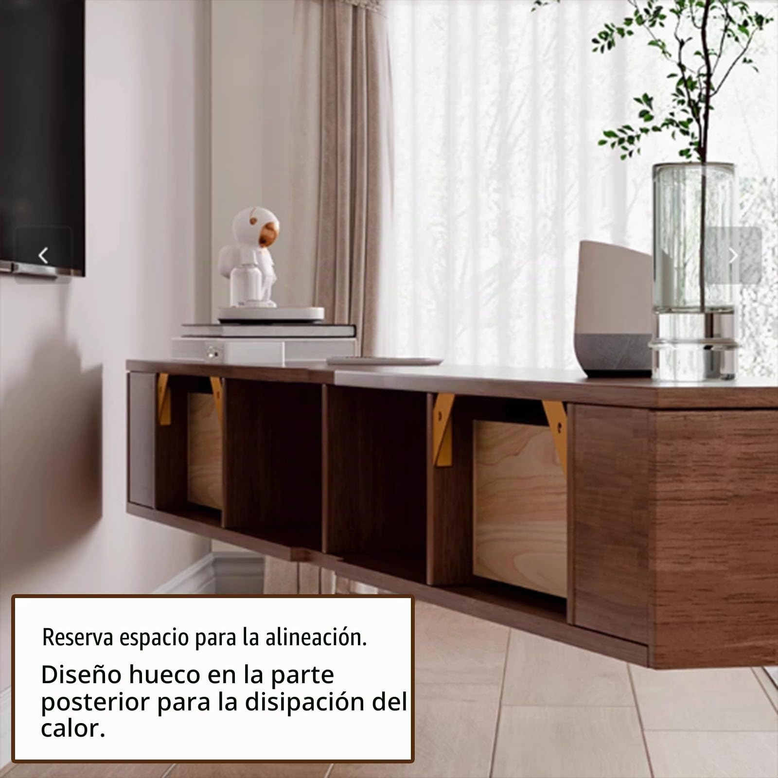 Soporte de TV flotante de madera maciza, estante de TV de pared con puerta, consola de medios de TV, mueble de TV de pared con gran espacio de almacenamiento, mueble de TV para debajo del