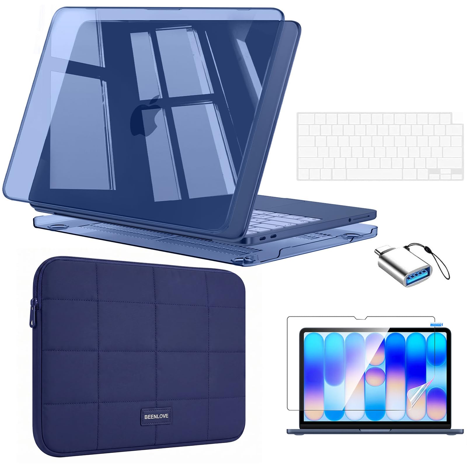 EooCoo for MacBook Neo Case 13 inch 2026 Model A3404, Crystal Indigo | Crack & Scratch Resistant, Sturdy, Hard Shell Case & Sleeve Bag & Type C & Keyboard Skin & Screen Film, Mac Neo Accessories