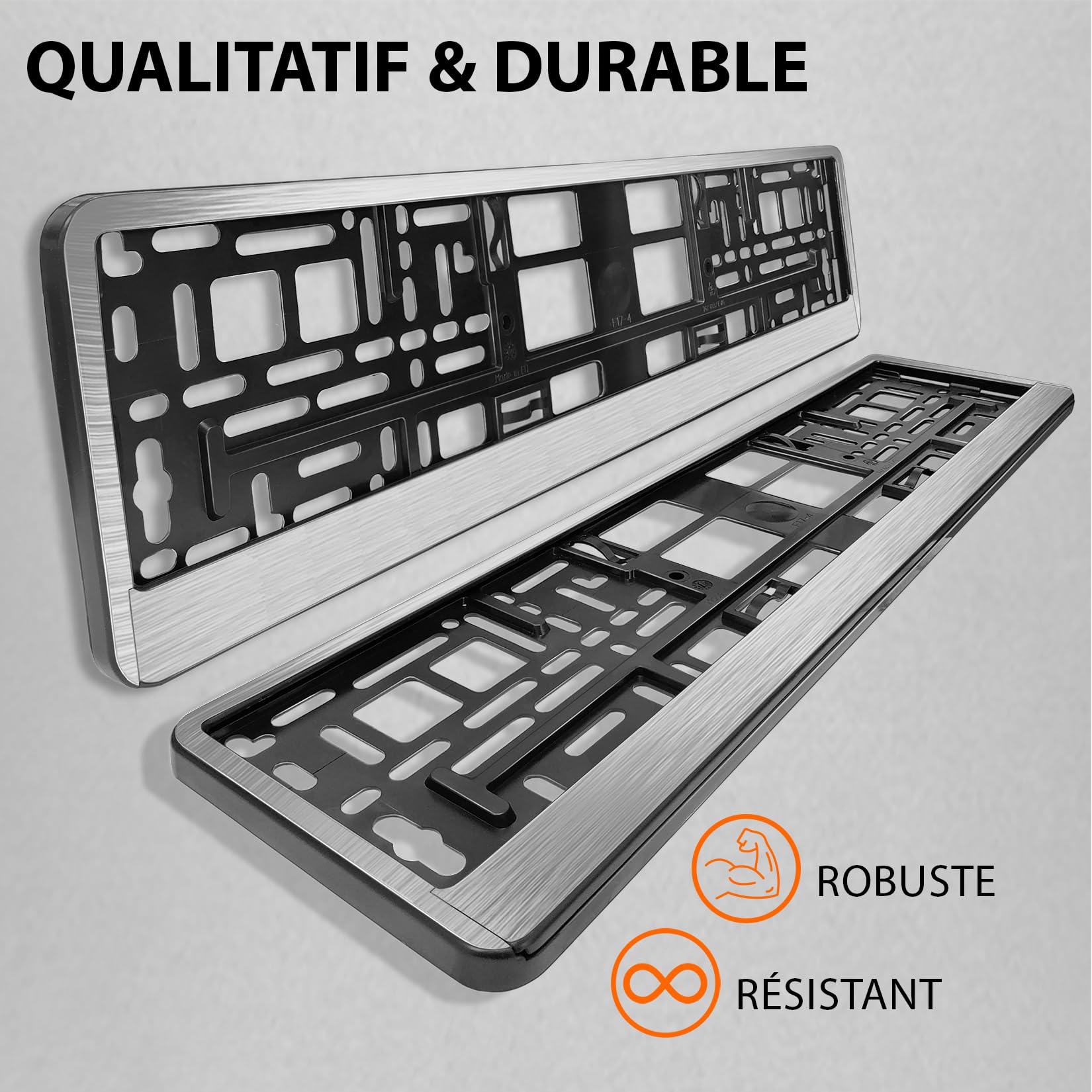 Support Plaque Immatriculation Voiture - [Simple, Durable & sur] - 8 Vis - 520x110 mm - Chrome/alu brossé - Auto Porte Plaque Immatriculation adapté pour Toute Voiture - Fixation pour Plaque