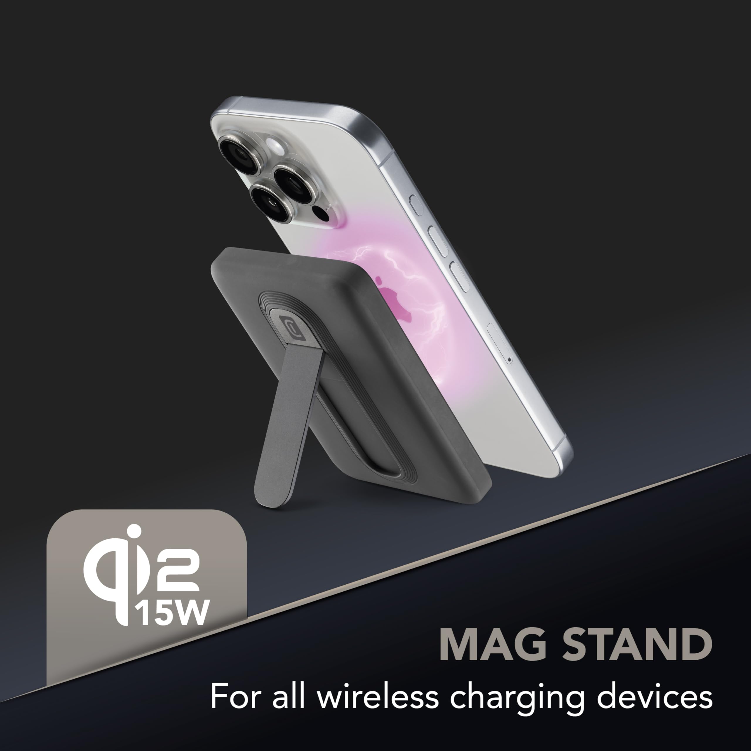 Cellularline Power Bank 5.000 mAh Qi2 15W con Soporte Integrado y USB-C 20W – Soft-Touch, mag Stand, Negro