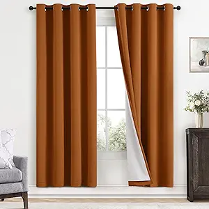 Yakamok Room Darkening 100% Blackout Curtains Grommet Window Treatments with 2 Thick Layers-Burnt Orange Thermal Insulated Drapes Set of 2 Panels for Bedroom Living Room 52 Inches by 72 Inches Length