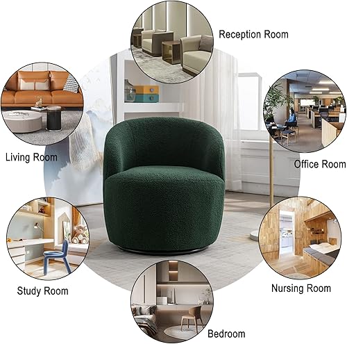 Miniatura 32 de HomVent Silla giratoria con tapizado de peluche, silla redonda con base de metal, sillón giratorio de 360 grados, sillón tapizado para ocio, sala de