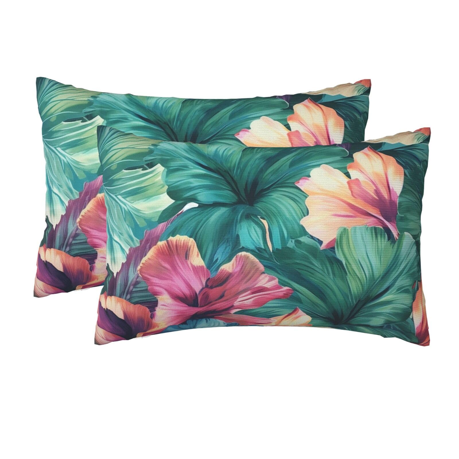 2 Pack Queen Pillow Cases with Hidden Zipper, Soft Breathable Pillow Covers for Hair and Skin, Tropical Floral Pillowcases 20"x30" Bed Pillow Protectors Cover for Sleeping Gifts