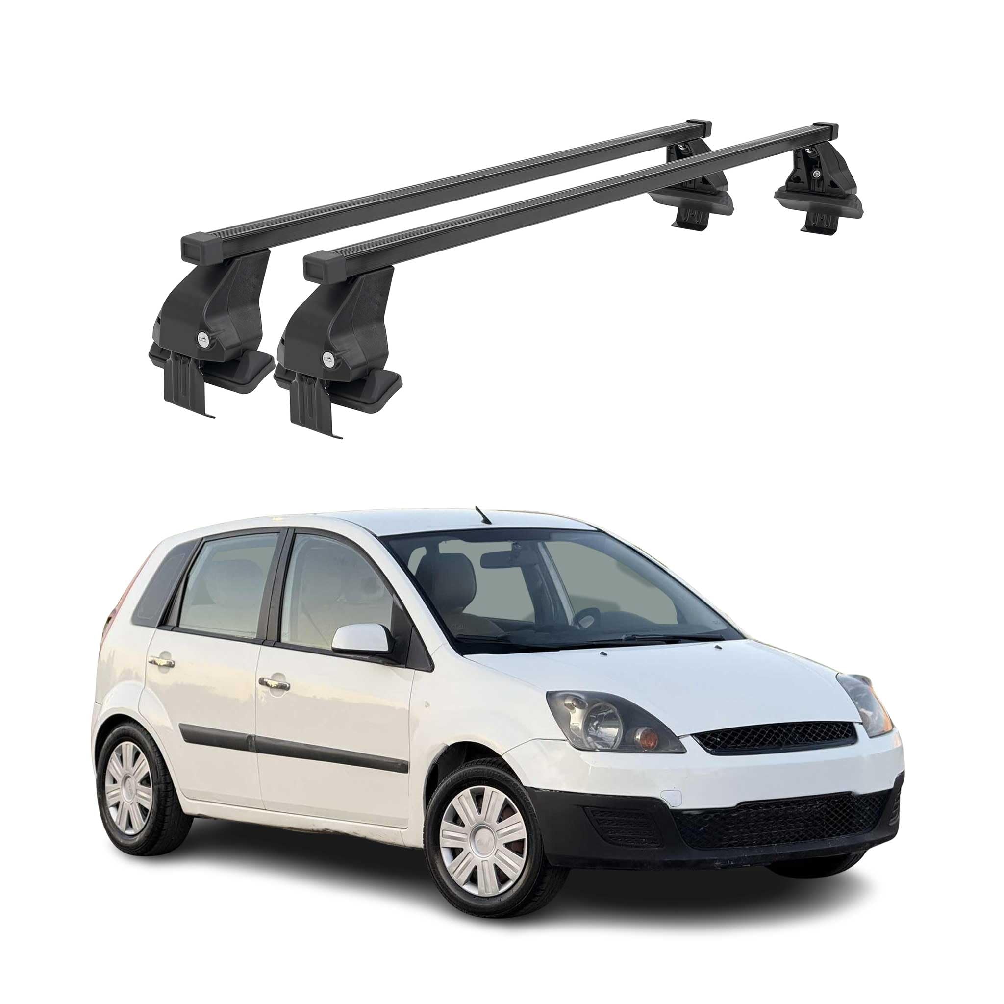 OMAC Barre trasversali in acciaio per Ford Fiesta mk5 2003-2008 5 porte - Antifurto Incluso - Testata City Crash - DIN 75302:2019 - ISO/passo 11154:2006 - Carico massimo 50 kg Nero