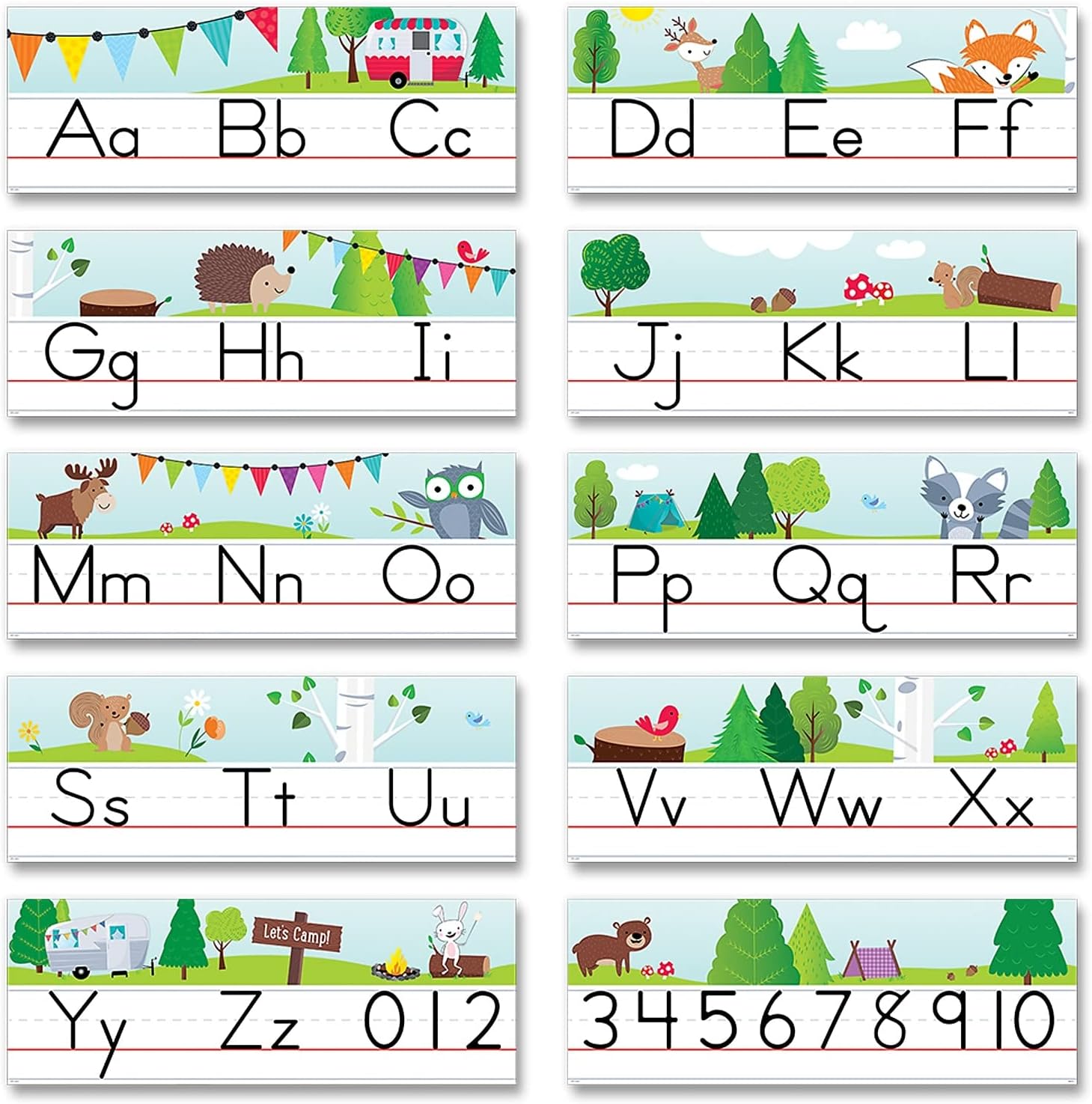 CTP Woodland Friends Traditional Manuscript Alphabet Line Bulletin Board, 20โ x 8.75โ