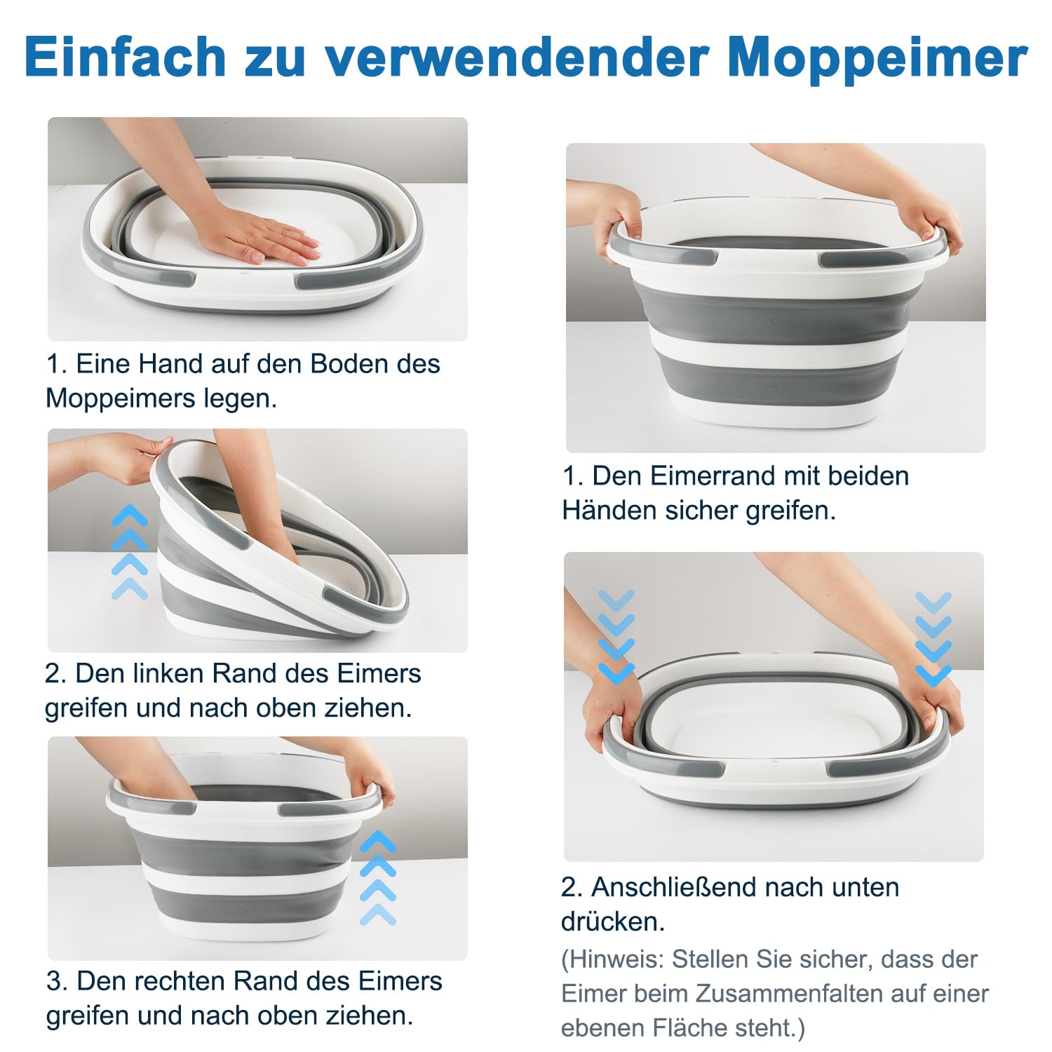 Wäschekorb faltbar mit Griff, 16 L Silikon-Falteimer, Faltbarer Eimer zusammenklappbar, Putzeimer zur Fensterreinigung, Waschschüssel für Auto, Camping, Garten, Haushalt und Wohnmobil