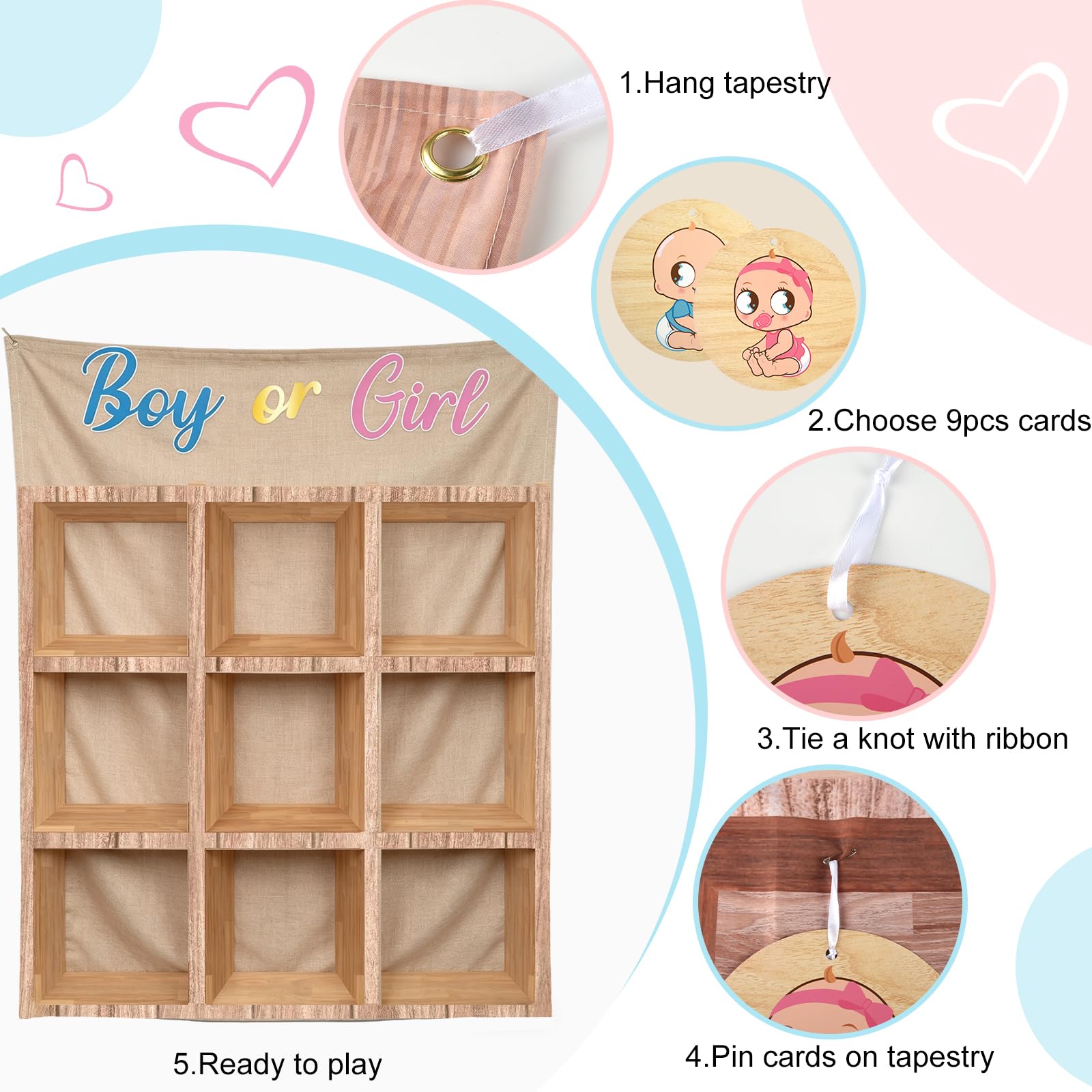 ANPUNAT Jeu de révélation du sexe de bébé : Morpion pour garçon ou fille, kit de décoration pour baby shower ou annonce de grossesse