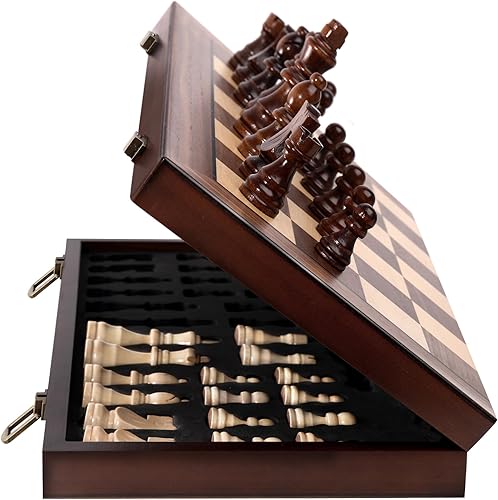 Juego de ajedrez de madera prémium con bolsa de transporte protectora, tablero de ajedrez plegable de 15 pulgadas y piezas de ajedrez, juego de