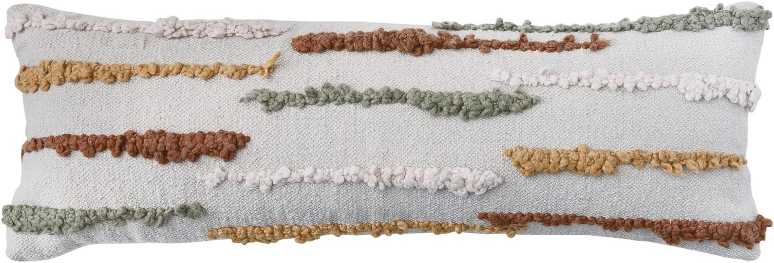 Bloomingville Woven Cotton Embroidered Tufting, Multicolor Lumbar Pillow, Multi