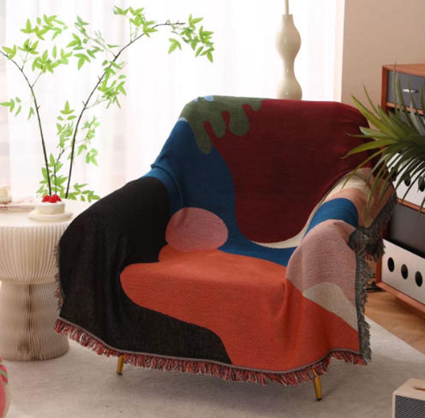 Luminexia Knitted Sofa Decke Blanket Couchdecke üBerwurf Decoration Kuscheldeckefür Bed Couch Sofa Chair Home Dekoration,geometrische Muster,geeignet für alle Jahreszeiten