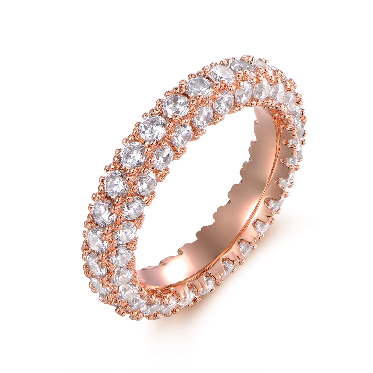 Barzel Womens 3 Row Eternity Ring Wedding Band 18k White Gold or Rose Gold Plated Cubic Zirconia Eternity Band Ring Jewelry