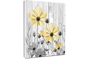 Floral Wall Art in Grey and Yellow Hues for Rustic Decor