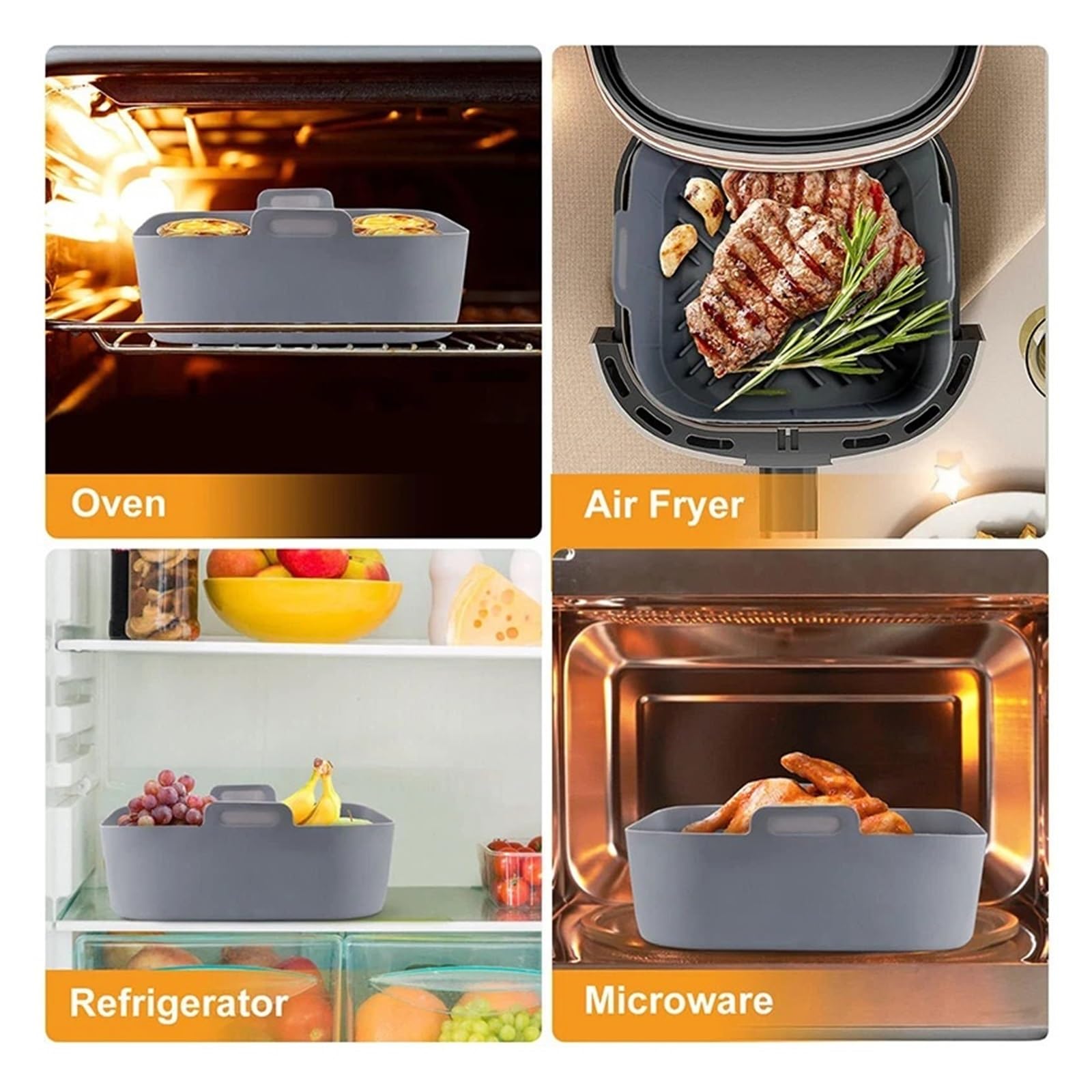 8 pulgadas, Compatible con freidora de aire, juego bandeja cesta silicona, cuadrada antiadherente, revestimientos for hornear, accesorios cocina y horno(Mold)