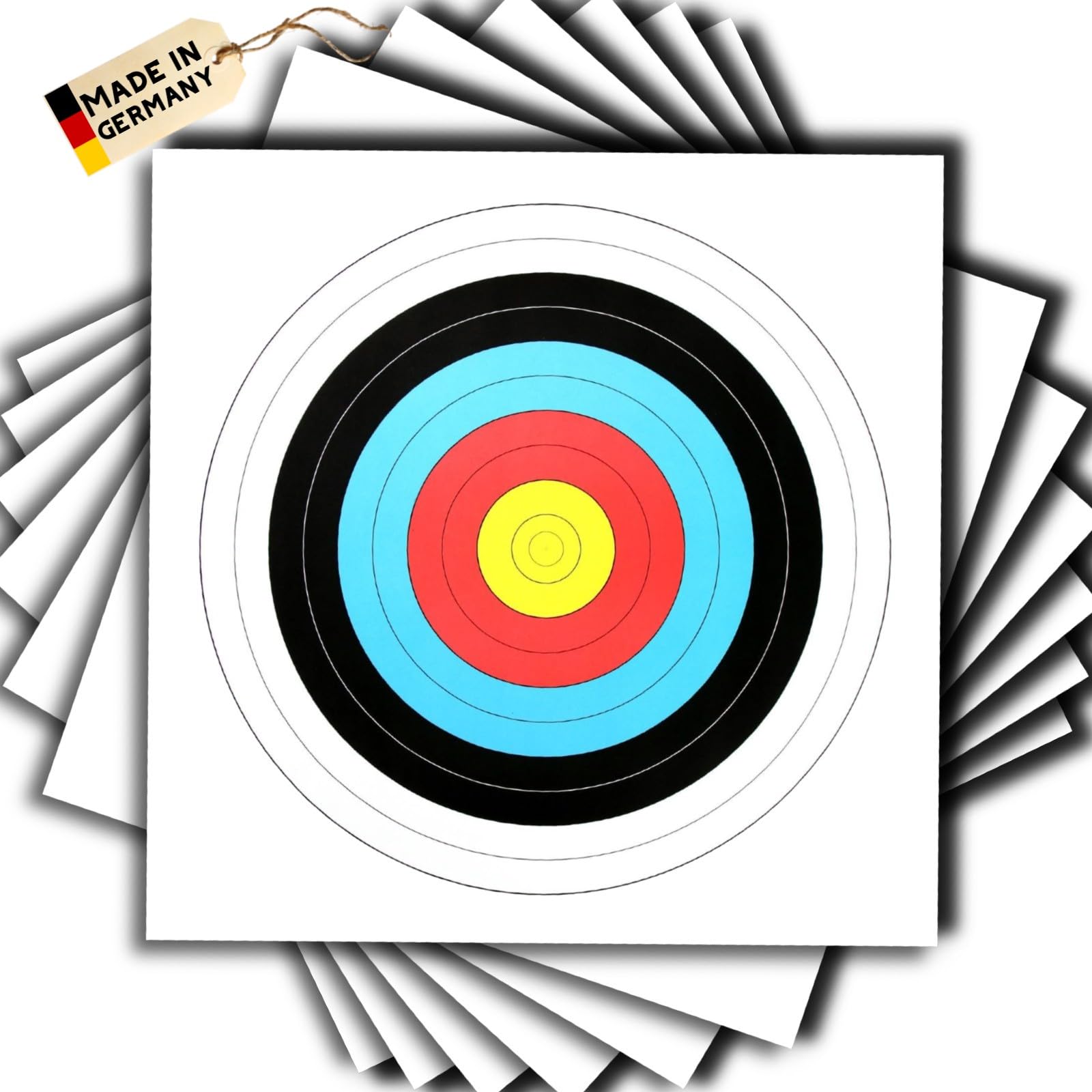 20 Stück Zielscheibenauflage nach FITA Abmaßen, Ø 80cm | Bogenschießen Zielscheibe Auflage 80x80 cm, 10 Ring Zielpapier für Jagd & Training Schießen