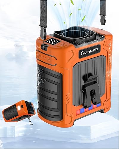 Miniatura 10 de Ventilador de cintura portátil 2025 – 10000 mAh 35 H de tiempo de funcionamiento, 6 velocidades, máximo 59 pies/s, 18500 RPM, luces LED SOS y Verde