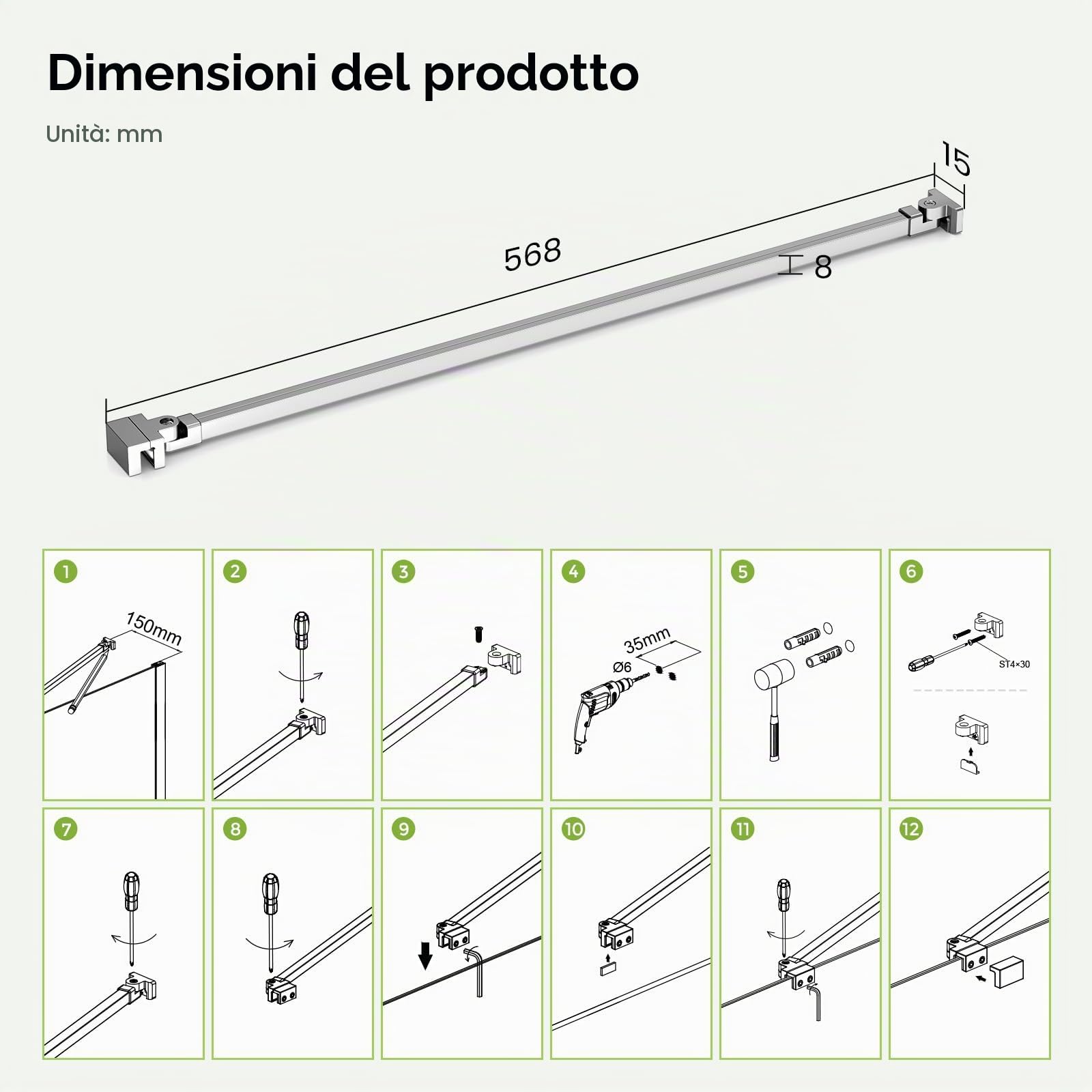 Barra Stabilizzatrice Doccia per Box Doccia 50cm