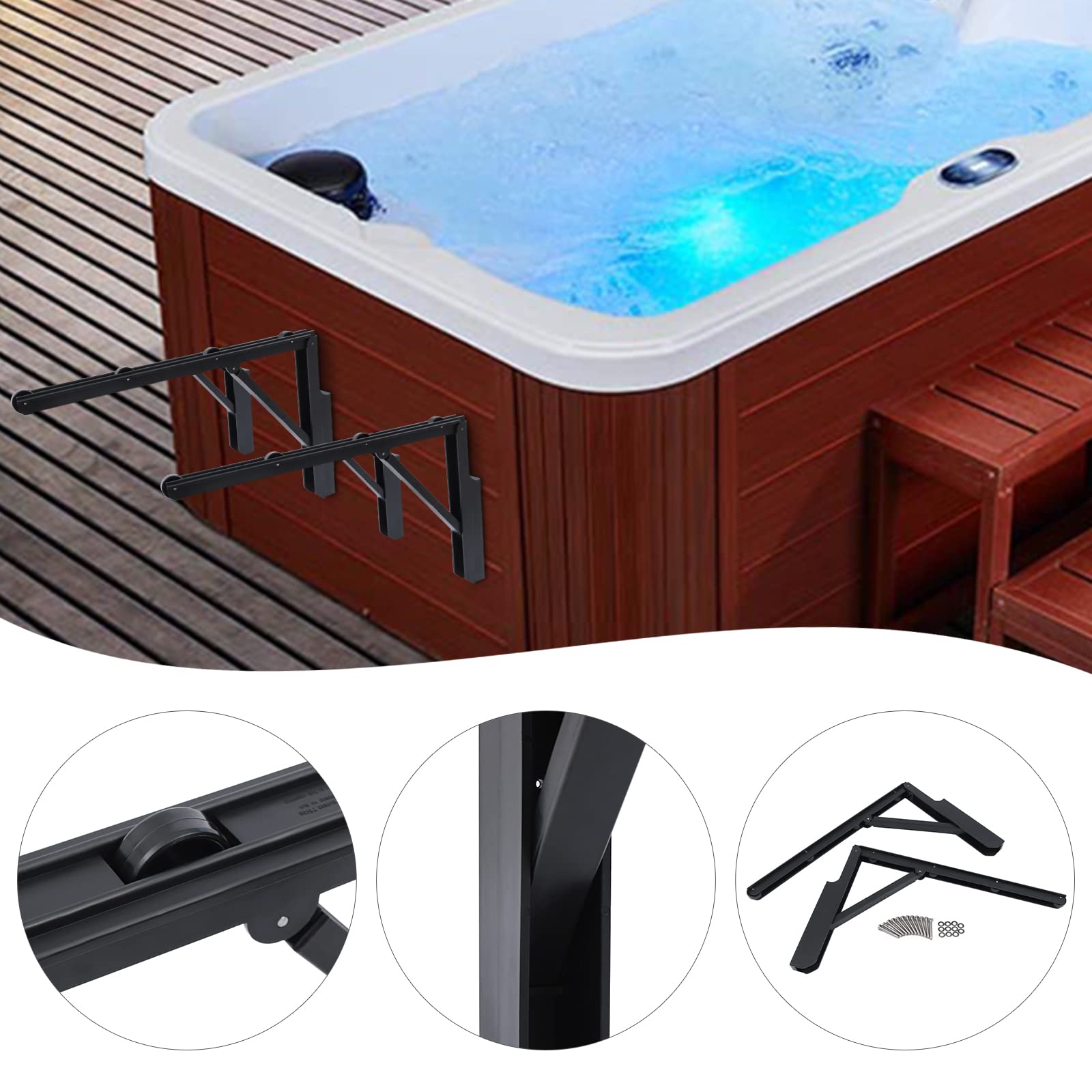 Whirlpool-Abdeckungsheber Hot Tub Cover Lifter Removal System Whirlpool Deckenrollen Set Klappbar Schwarz Pa-Hochleistung 35Kg Tragkraft FüR Badewannen-Abdeckung,2 RollenböGen & Schrauben