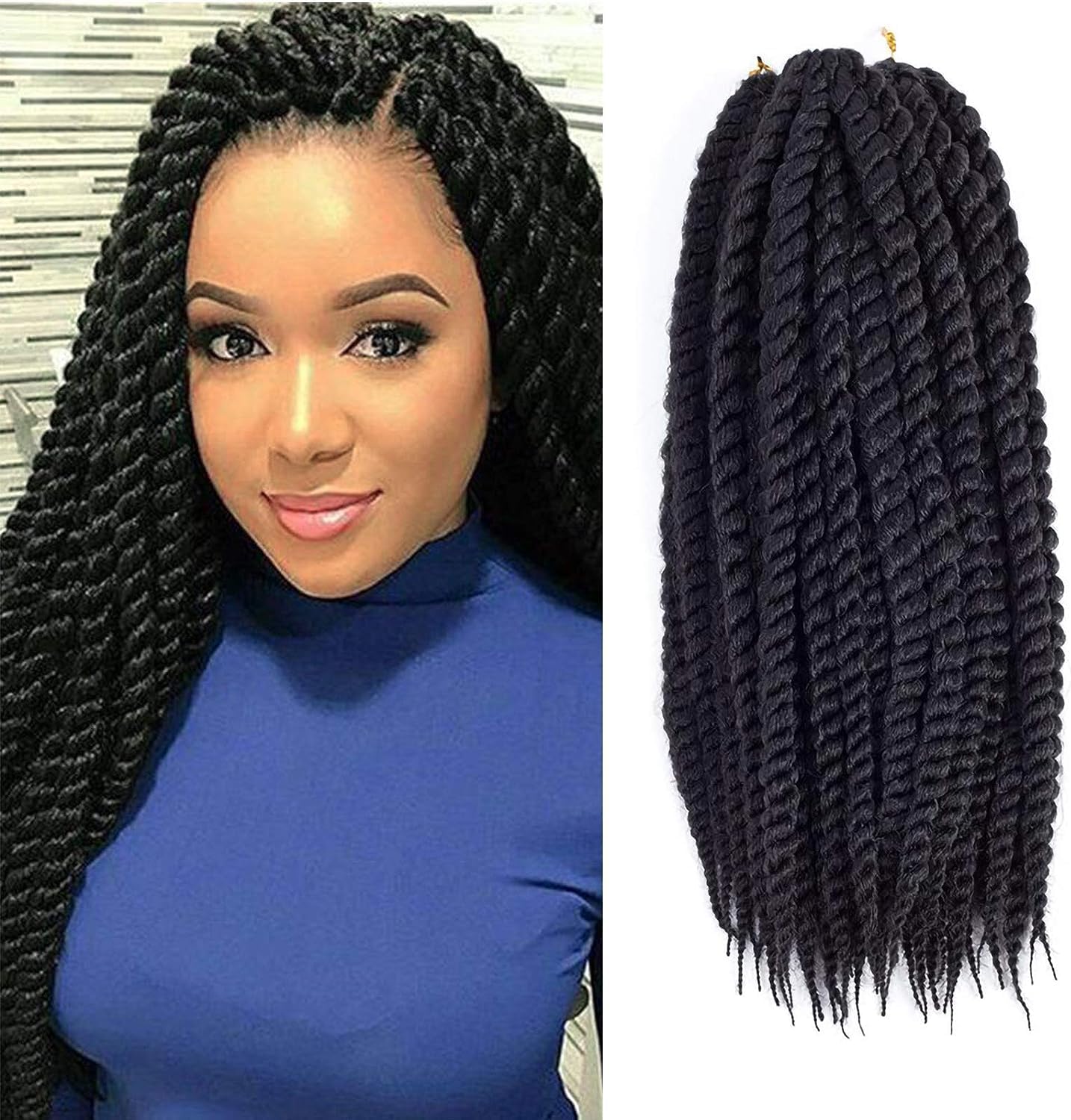 Admutty Havana Twist Crochet Hair 6 Packs 18 inch Braids Senegalese Braiding (1B)