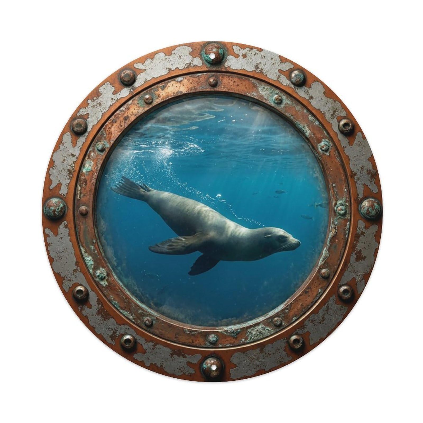 Vintage Porthole Sea Lion Nautical Window View Metal Tin Sign