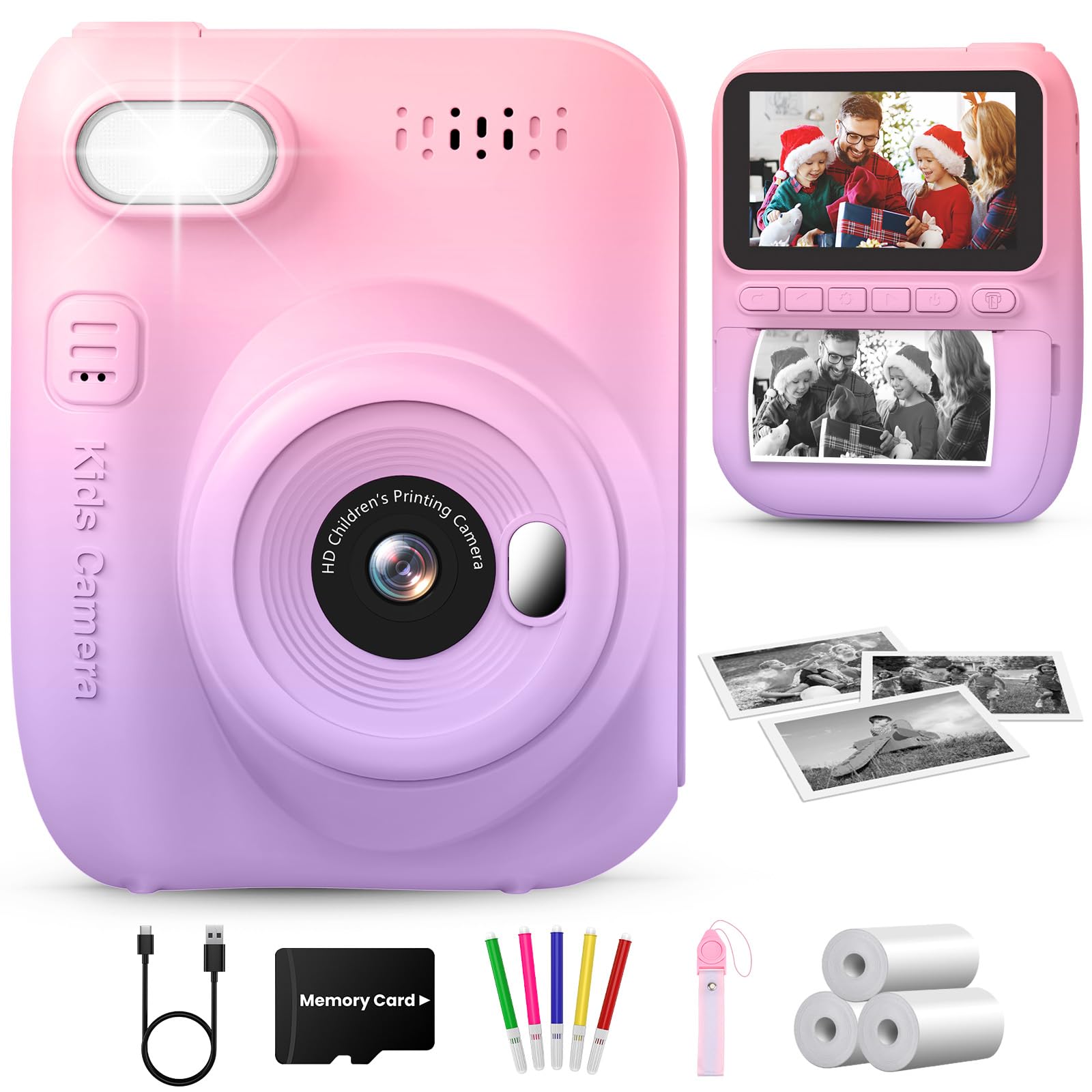 GREENKINDER Macchina Fotografica Bambini Istantanea,3,0 Pollici 14MP Fotocamera Istantanea Bambini Scheda Memoria,1080P Fotocamera Digital per Bambini,Giocattolo Regalo Natale per Bambino da 3-12 Anni