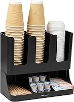 Mind Reader 6-Compartment Coffee Station Organizer - Countertop Caddy for Cups, Lids, Stirrers & Condiments, Black Plastic