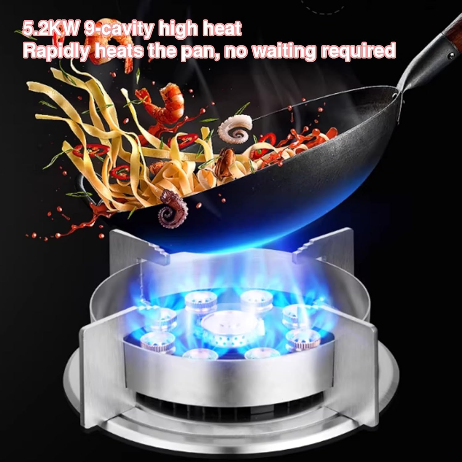 Stainless Steel 2 Burner Gas Stove,5.2KW 9-cavity High-Power Hob,Household LPG/Natural Countertop,99-minute Dual Independent Timer,with Flame Failure Protection(LPG)