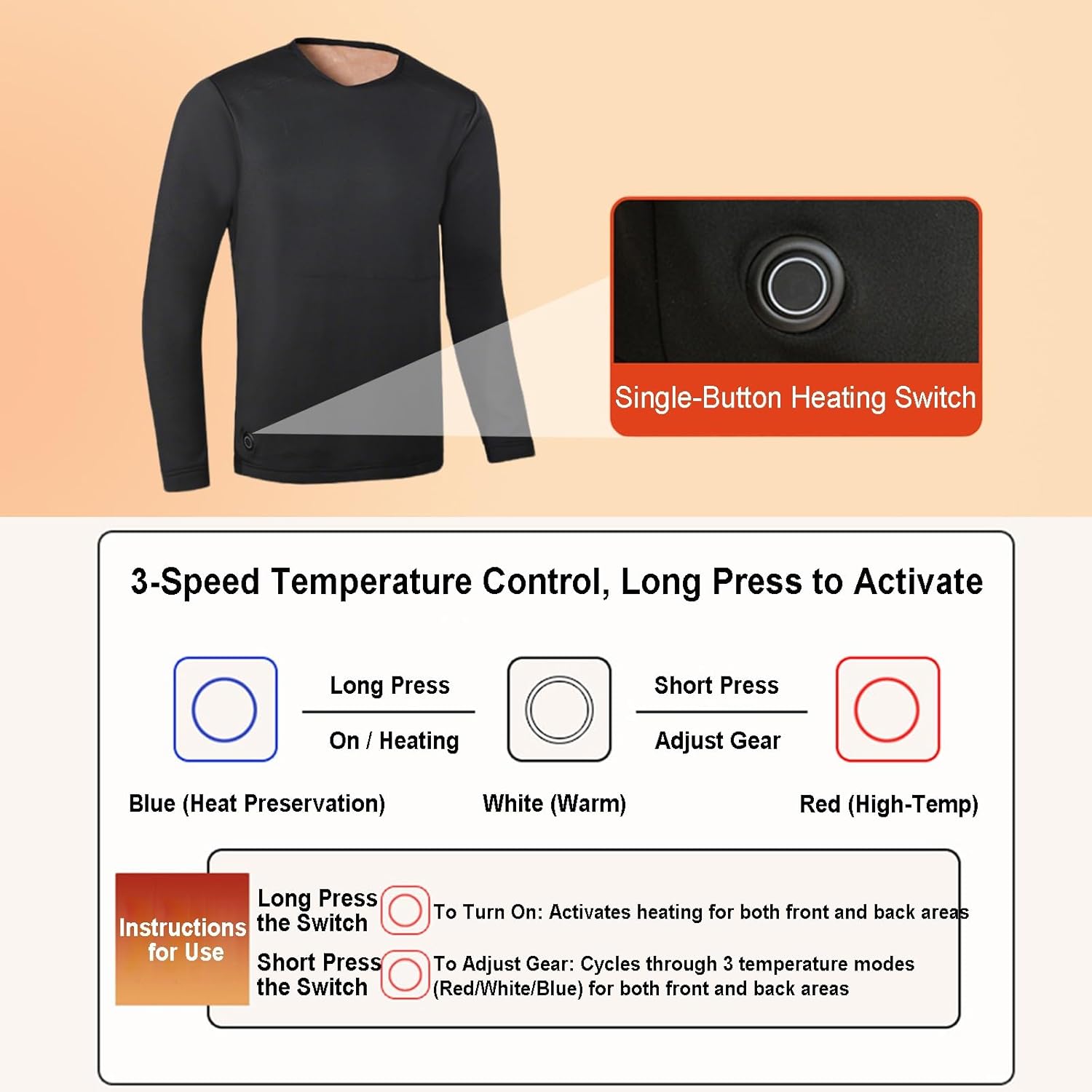 26 Heating Zones-Heated Shirt, Thermal Underwear Tops, USB Heating Thermal Shirt for Outdoor Cold Weather