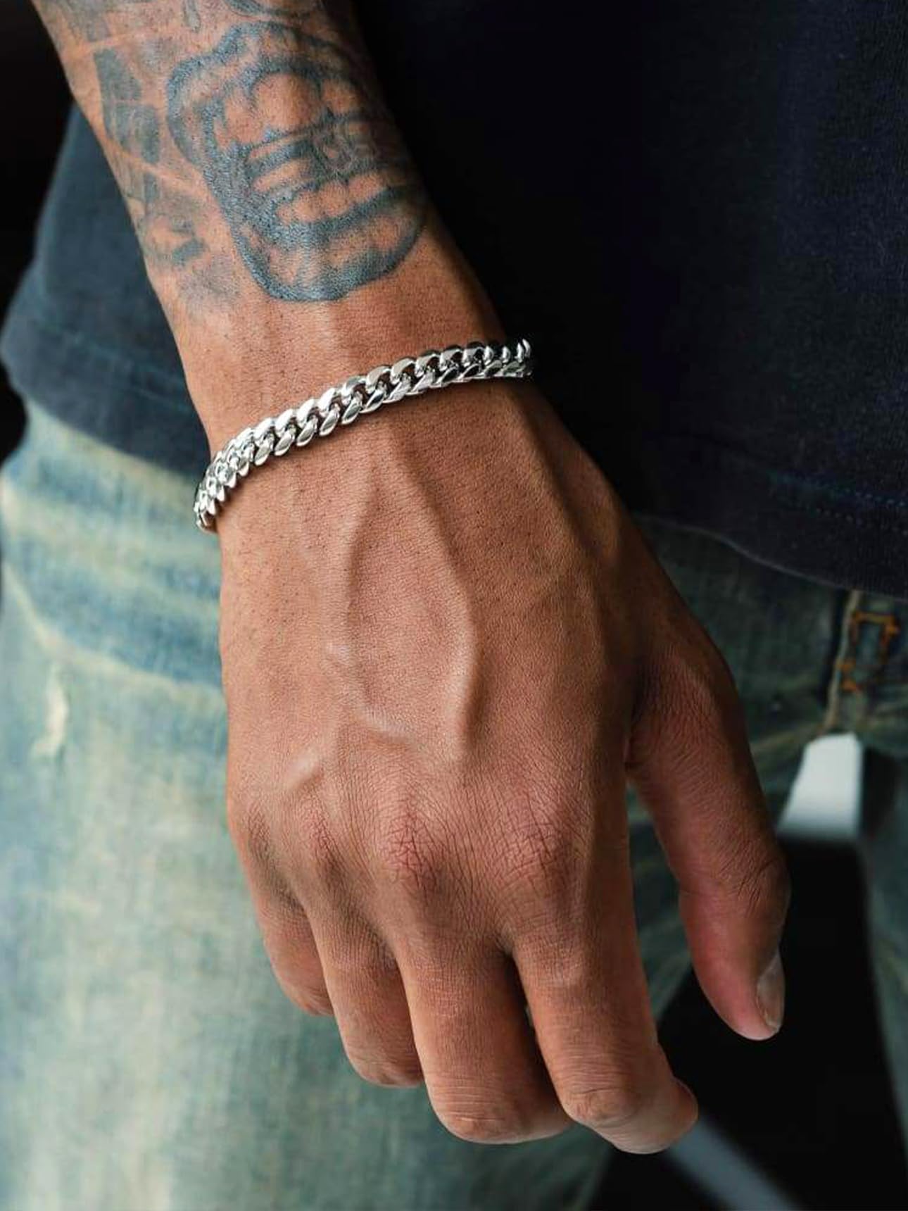 Bestyle Armband Herren Edelstahl Panzerkette - Silber/Schwarz/Gold Armbänder für Männer 5/7/9/12.5MM Breit - 19/21/23CM Länge Kubanische Herrenarmband Geschenke für Papa Bruder Ehemann Sohn