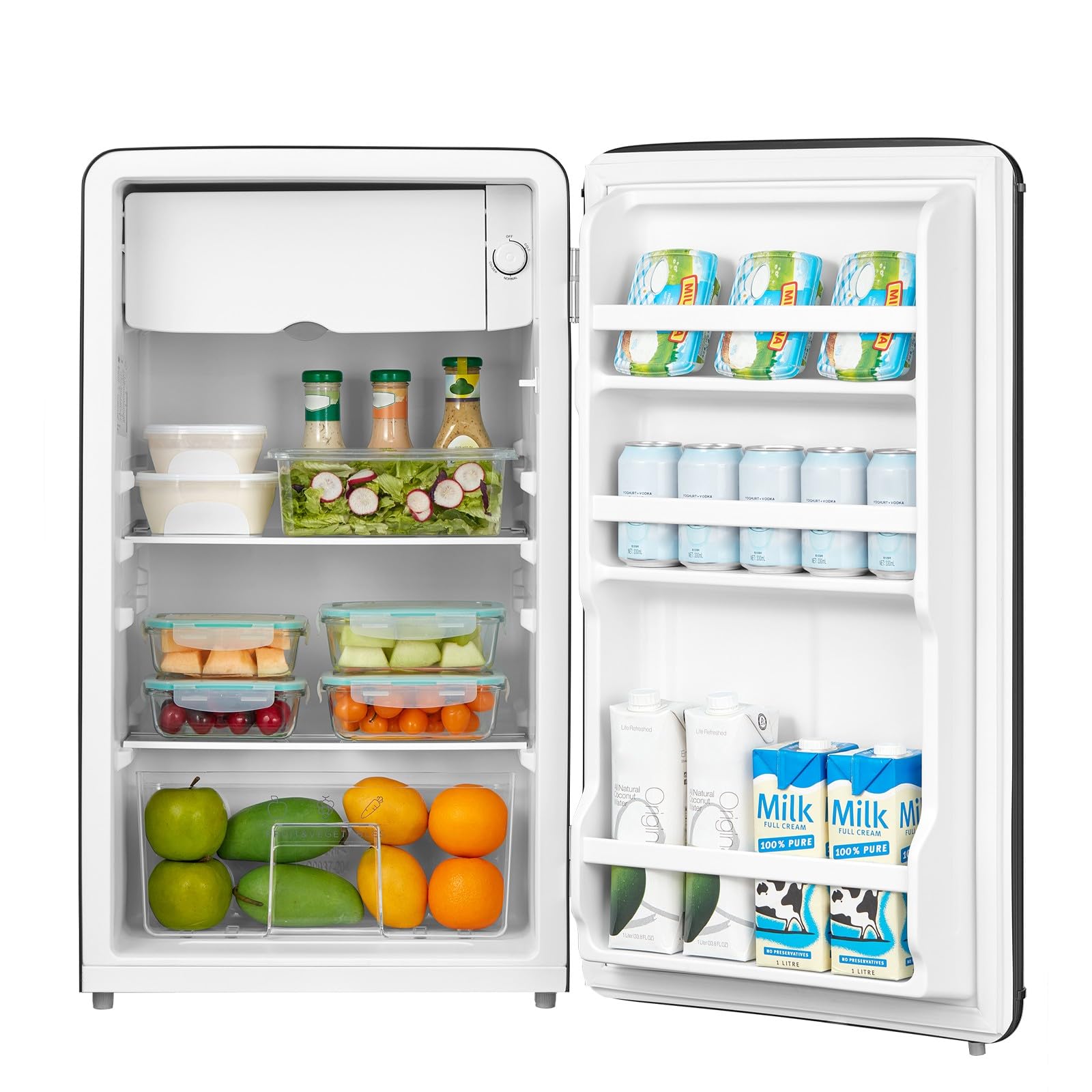 Comfee' RCD93BL2EURT(E) Refrigerator Underground, 93L, Black | Retro Freestanding Refrigerator, Refrigerator Compartment, Adjustable Thermostats, LED Light