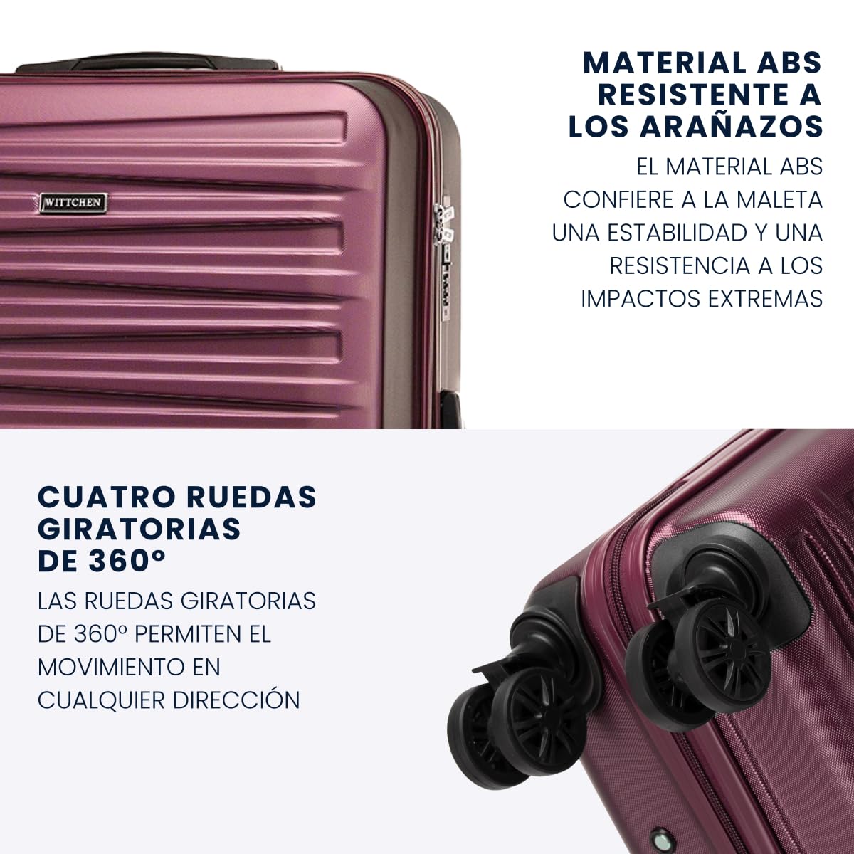 WITTCHEN Skyspeed Line Juego de 4 Maletas de Viaje Trolley con Ruedas Equipaje de Mano con Neceser maletín rígido ABS Cerradura de combinación asa telescópica 4 Ruedas Granate Ryanair/Vueling/Iberia
