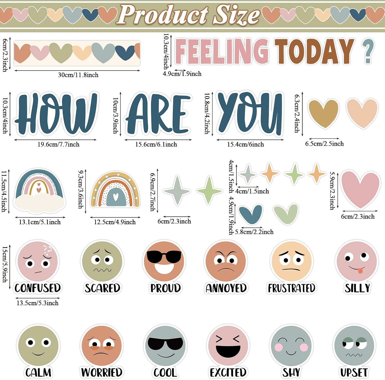 BOHO Feeling Emotion Bulletin Board Set Classroom Decorations How Are You Feeling Today Mental Health Paper Cutouts Feeling Chart for Kid Back to School Teacher Office Calm Down Corner Wall Decor