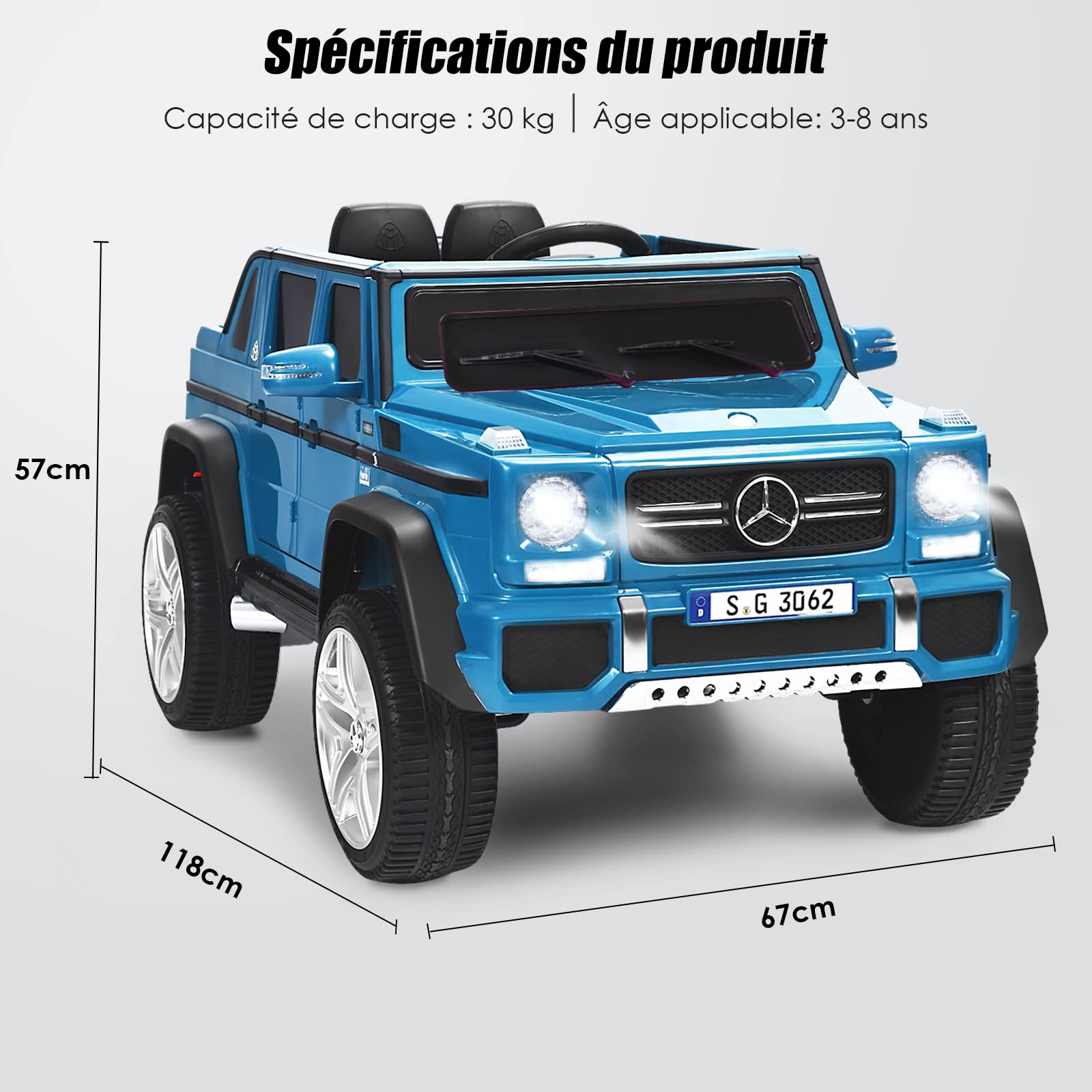 GOPLUS Voiture Electrique Enfants 2 Place 12V avec Télécommande 2,4G, Mercedes G650, 2 Vitesses et Démarrage Frein,Porte et Phare, Musique avec USB pour Enfants 30KG 3-10 Ans
