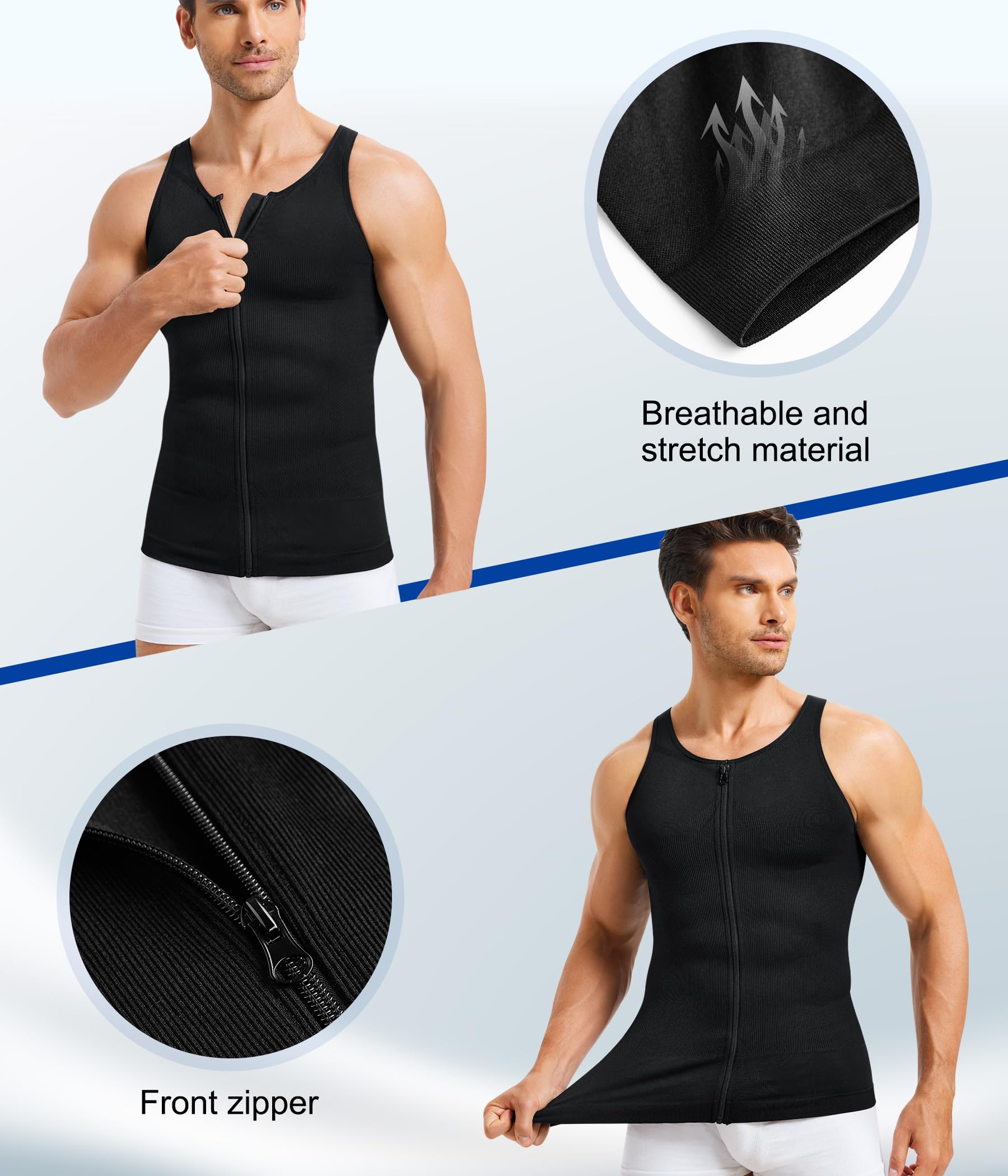 Gotoly Shapewear Herren Kompressionshirt Elastische Compression Shirt Tight Taillenformer Figurformende Tank Top Ärmellos Bauchweg Unterhemd Body Shaper