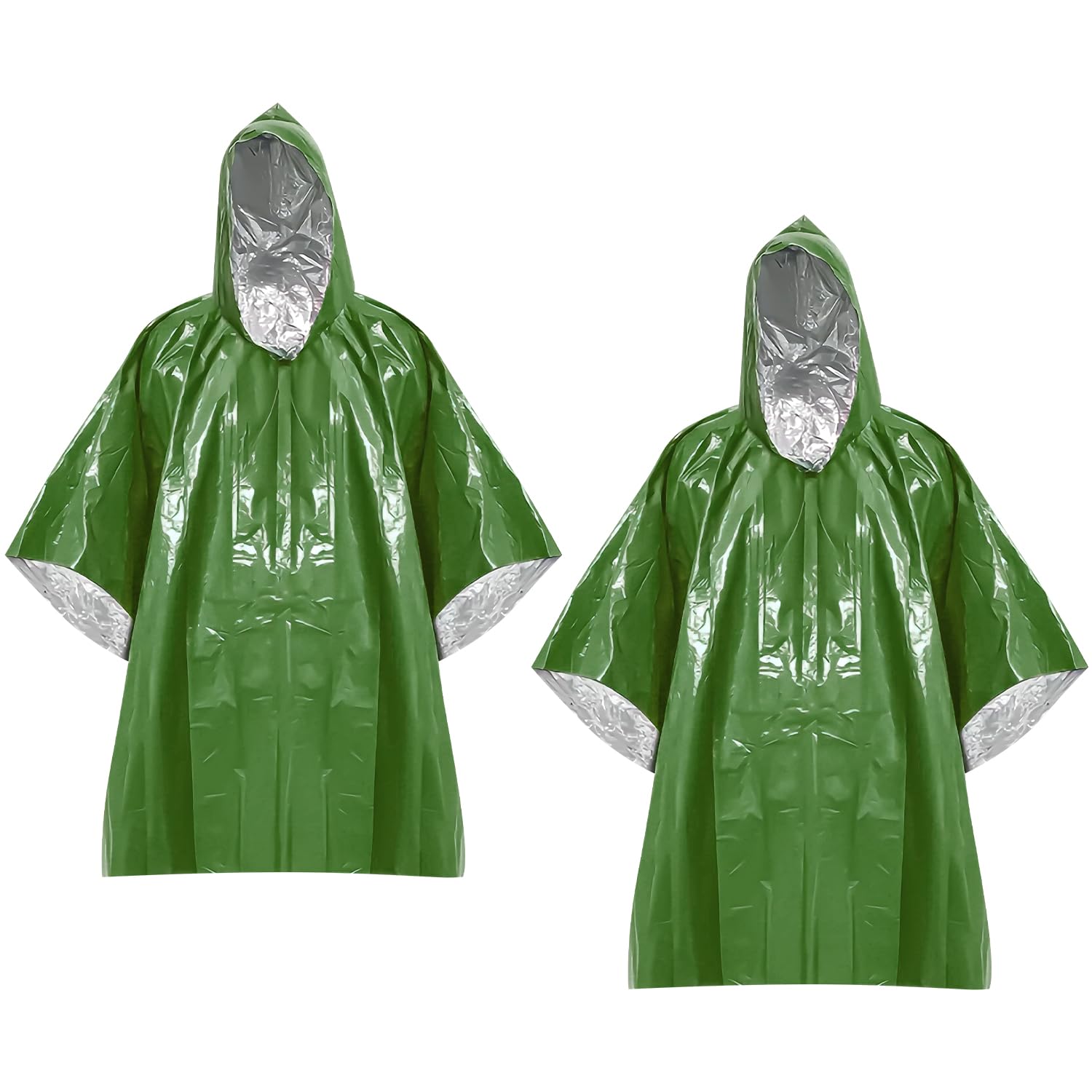 Hopzab 2PCS Emergency Survival Ponchos, Foil Thermal Waterproof Rain Protection, Lightweight Compact Reversible Gear for Camping, Hiking, Outdoor Preparedness, Any Weather Versatile Use