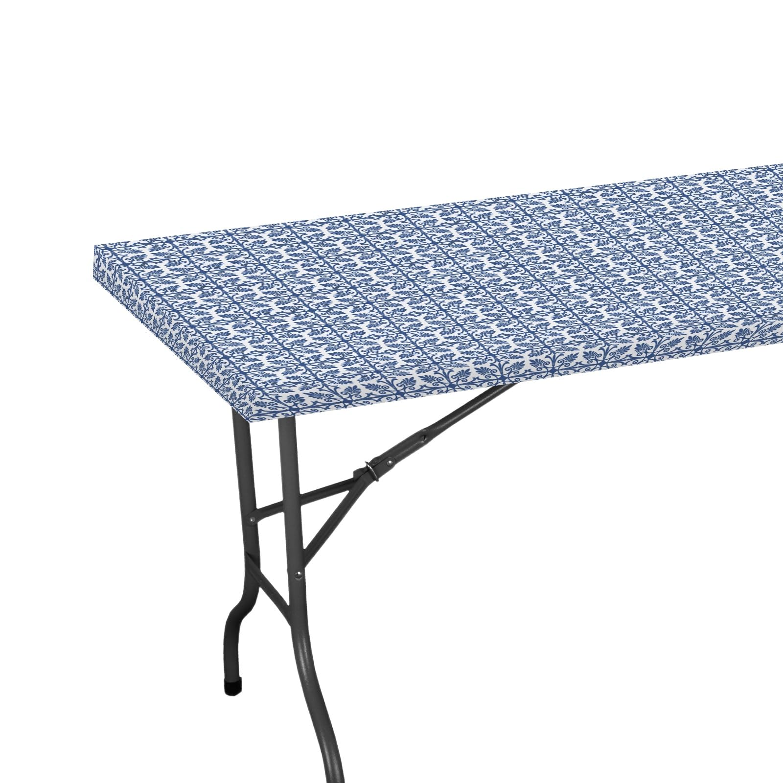 M METERXITY Rectangle Vinyl Tablecloth, 48"x30" Waterproof Flannel Backed Elastic Fitted Table Covers for 4 Foot Tables, Plastic Tablecloth for Picnic/Camping/Outdoor [Dark Blue]