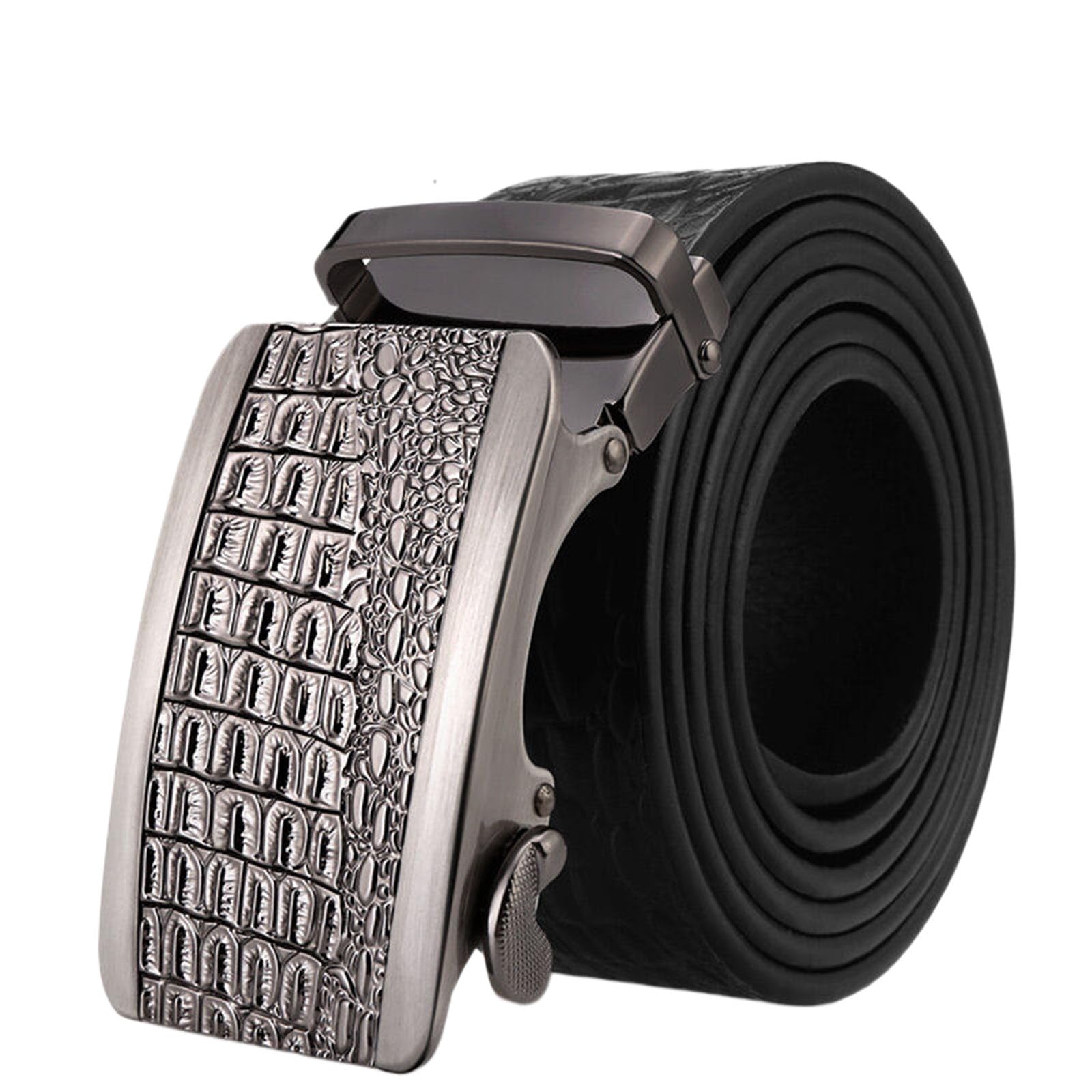 Cinturones Hombre Trinquete, Cinturones de Cuero Genuino Ajustable Negocio, Cinturón Lujo Casual Moda con Hebilla Metal Automática Grabada 3D en Aleación,Marrón,125CM/49.2''